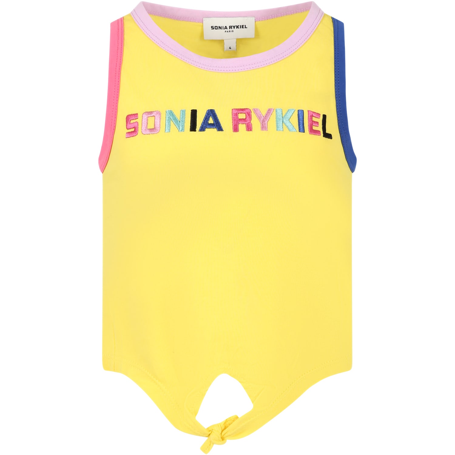 Rykiel Enfant Kids' Yellow T-shirt For Girl With Embroided Logo