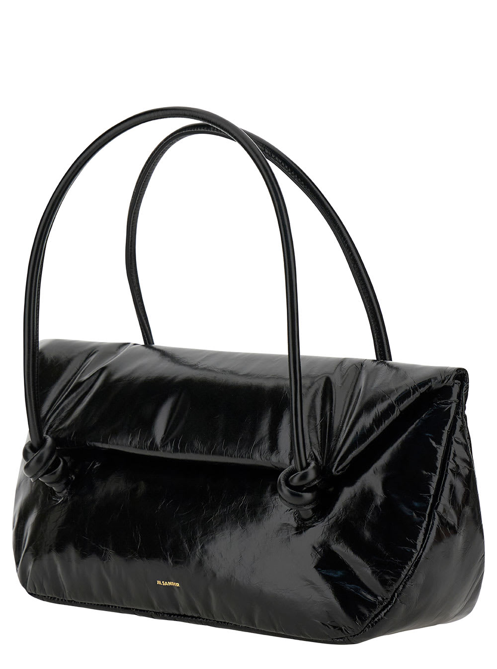 Shop Jil Sander Black Handbag With Embossed Logo In Leather Woman