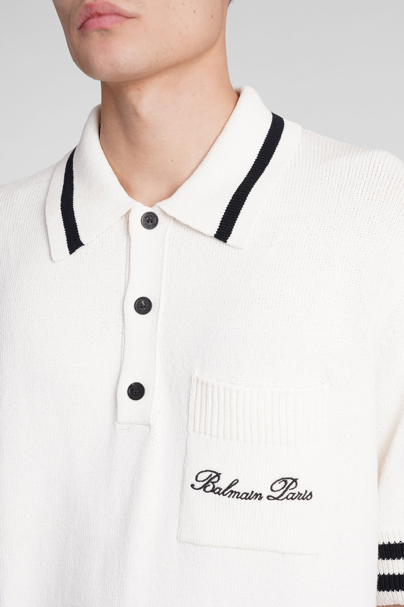 Shop Balmain Polo In Beige Wool And Polyester