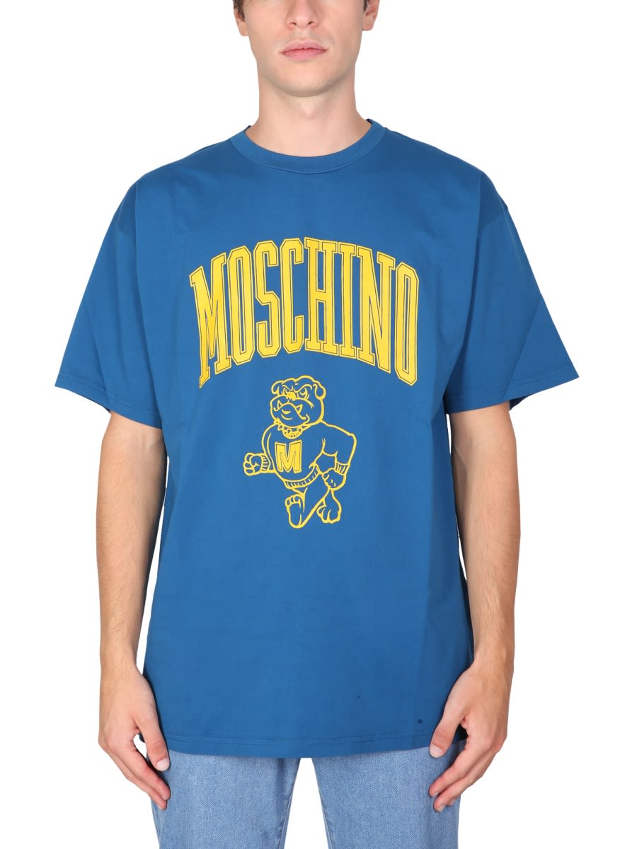 Shop Moschino T-shirt With Print In Blue