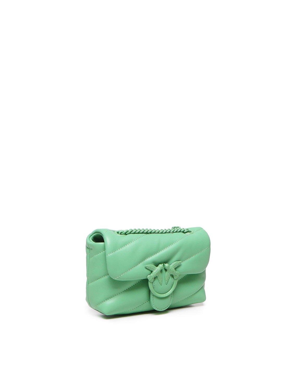 Shop Pinko Love Bird Fold-over Mini Crossbody Bag In Green