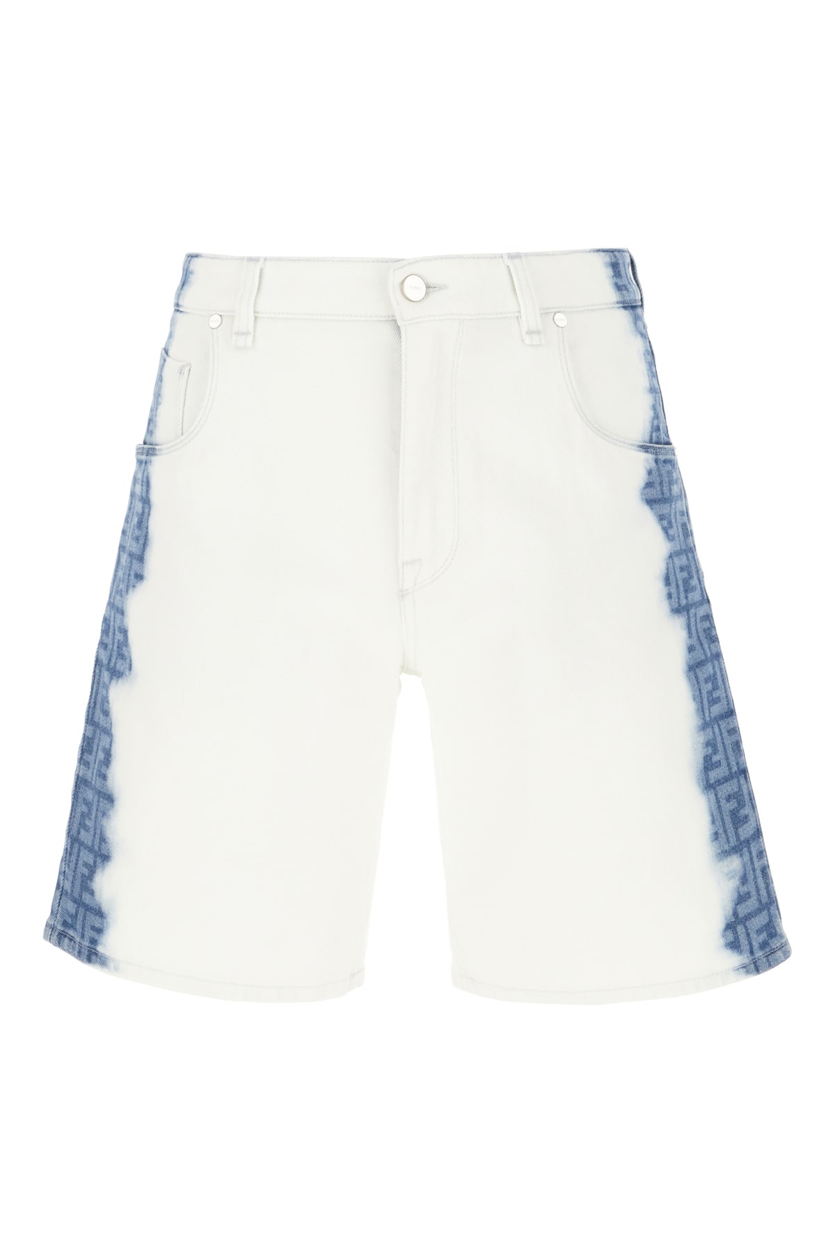 Shop Fendi White Stretch Denim Bermuda Shorts In Dark Blu