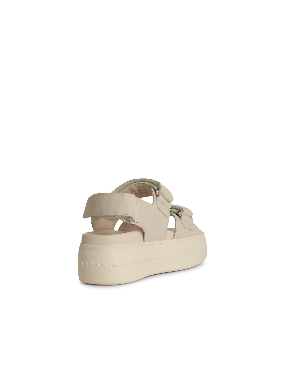 Hogan H680 Black Leather Sandals In Ivory