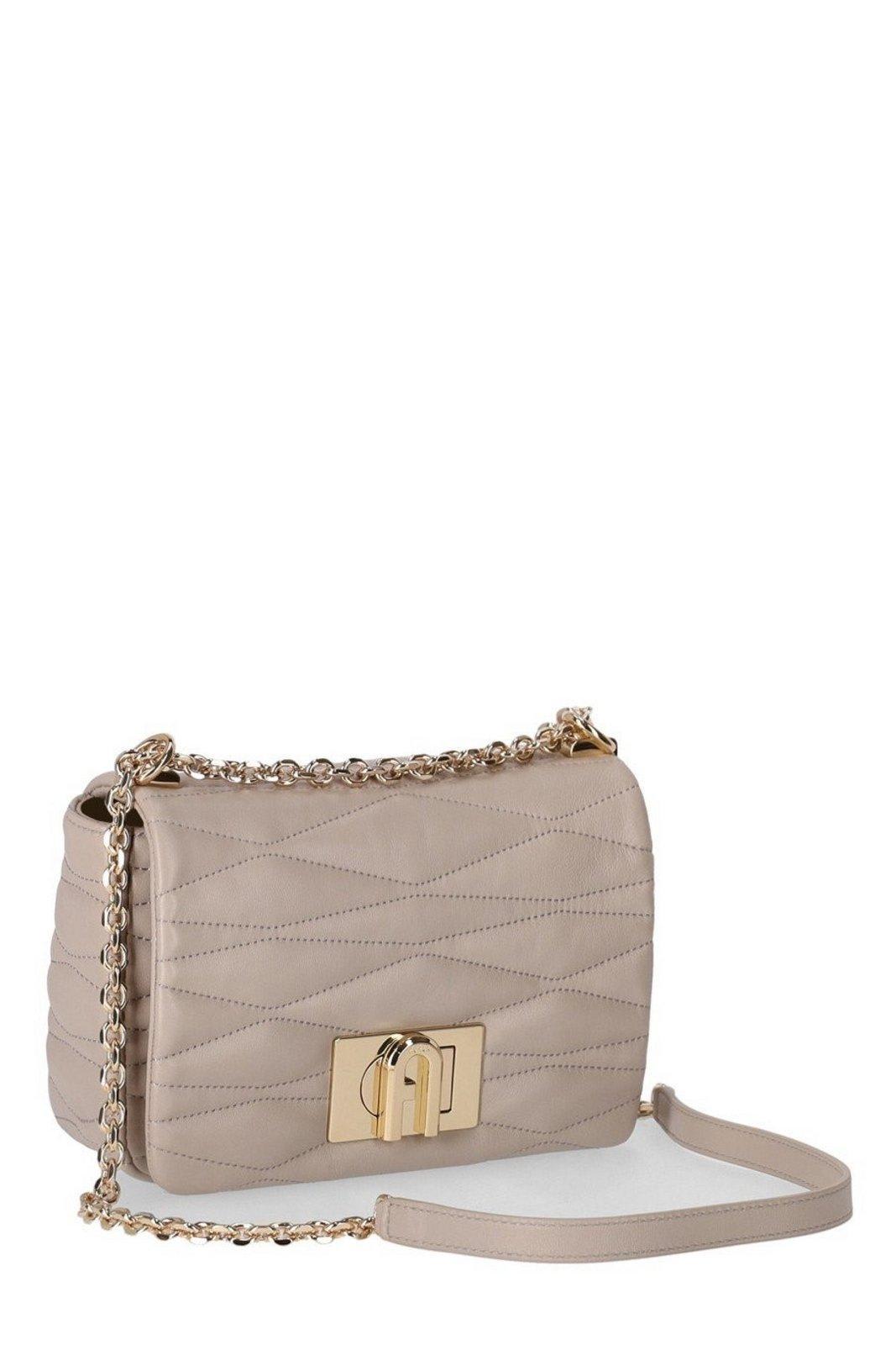 Shop Furla Quilted Chain Strap Shoulder Bag In Vanilla