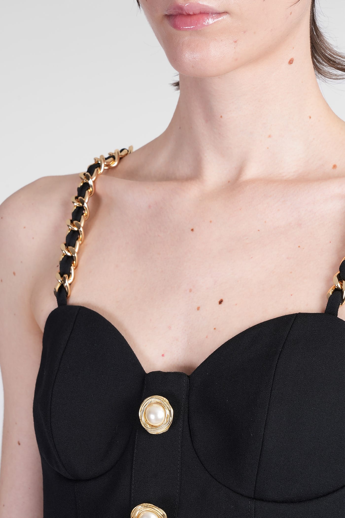 Balmain Black Chain Straps Bustier Top In Black