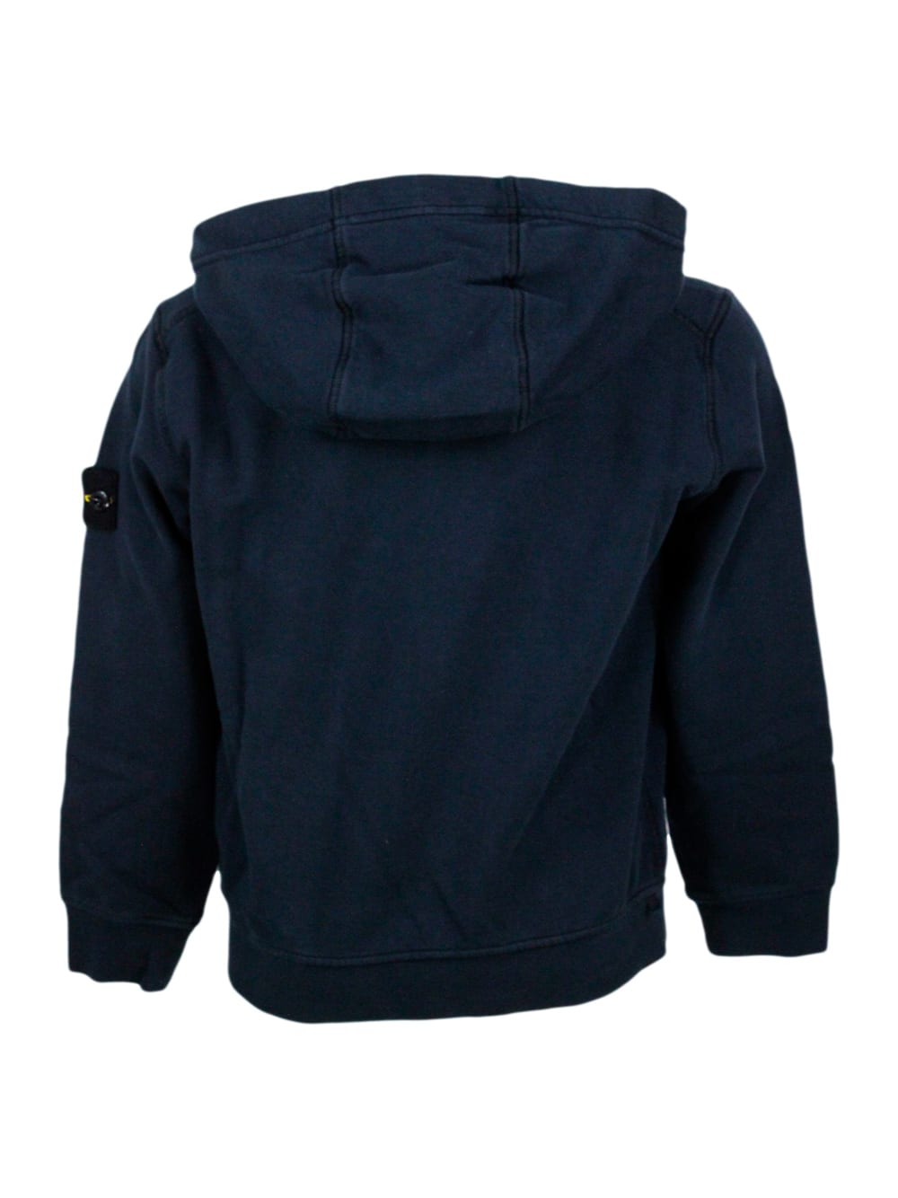 Stone Island Cotton Sweatshirt With Hood And Zip Closure. Kangaroo Pockets And Logo On The Sleeve In Blu