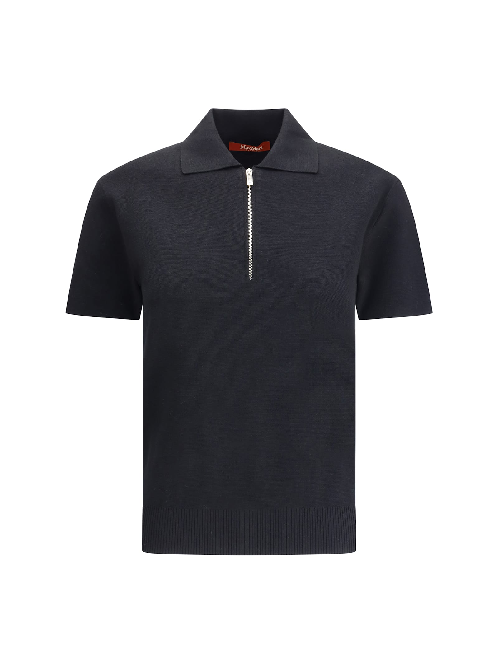 Max Mara Teti Zip Ribbed Polo Top In Black