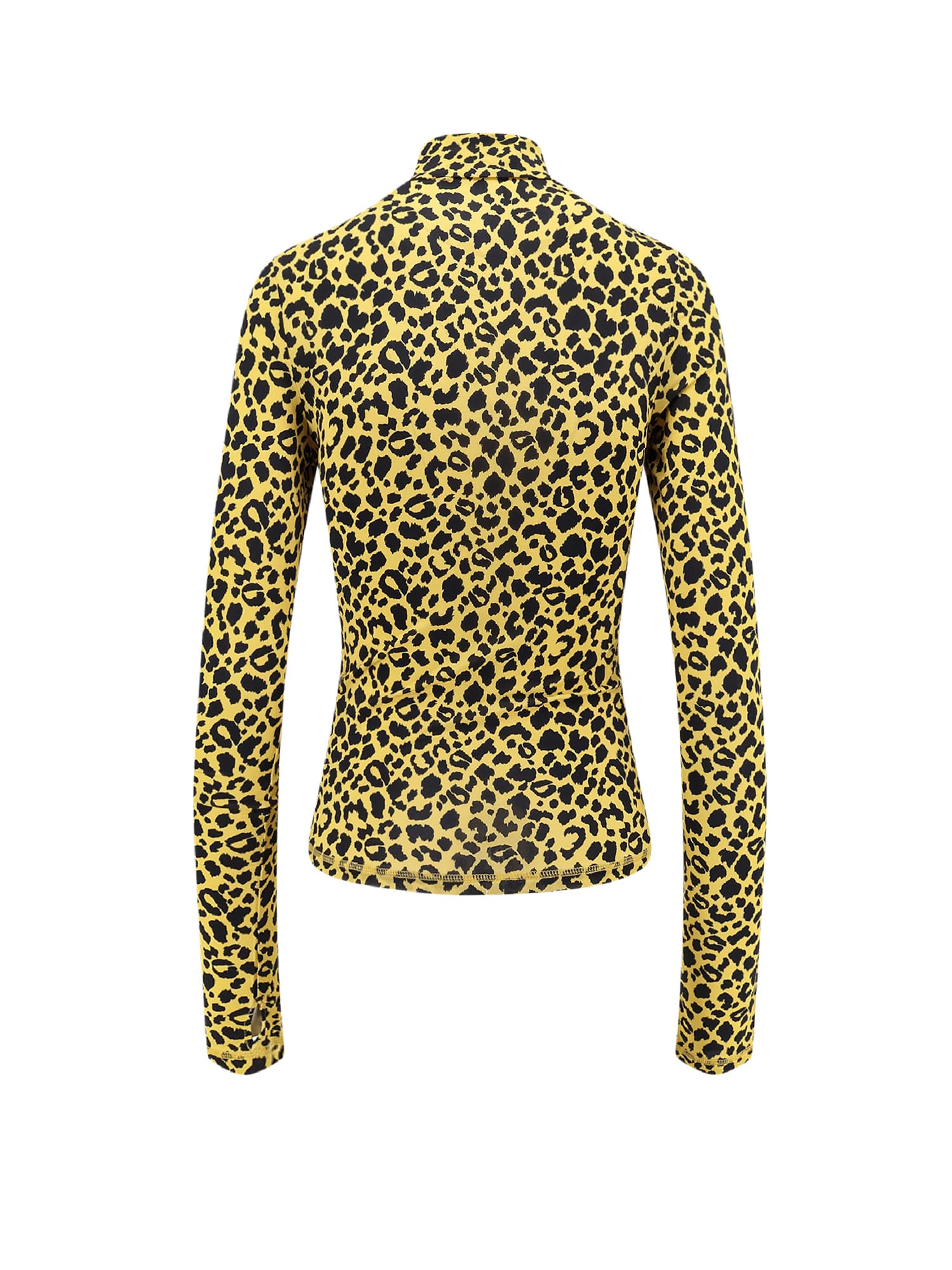 Coperni Fitted Long Sleeve Turtleneck Animal Print Top In Black