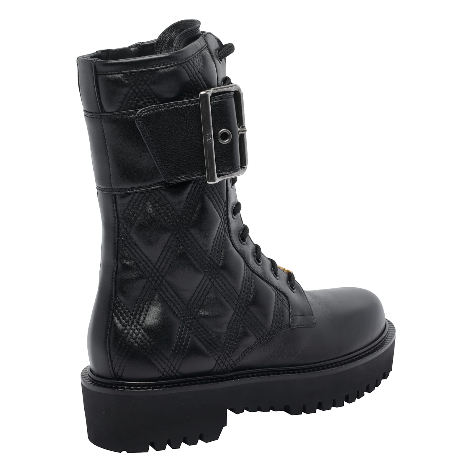 Valentino Quilted Combat Booties Buckle Detail In Black