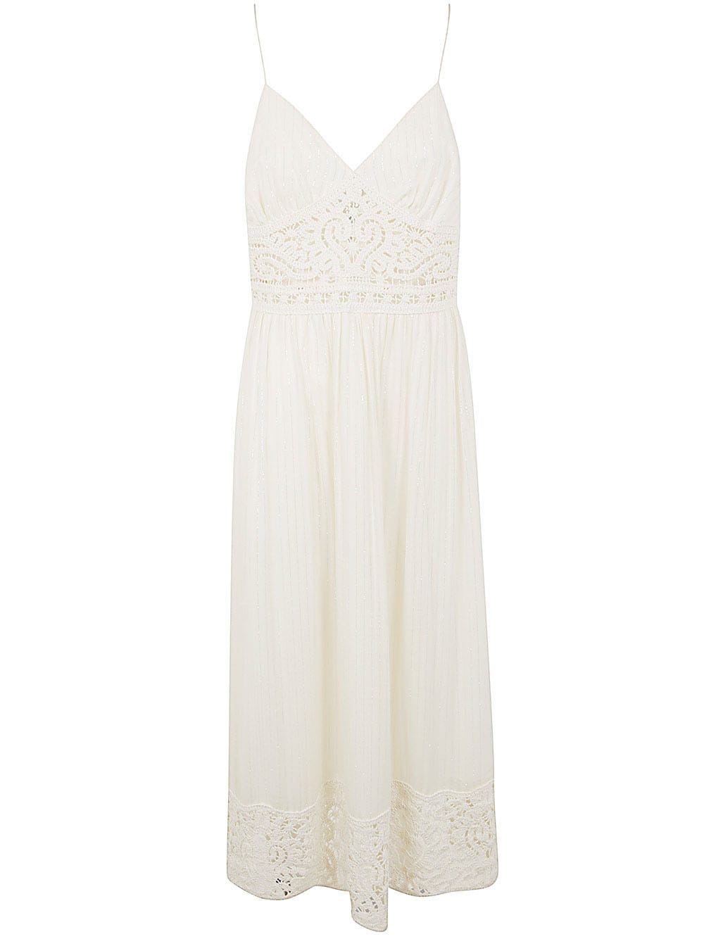 Twinset Midi Dress With Crochet Detail In Ivory