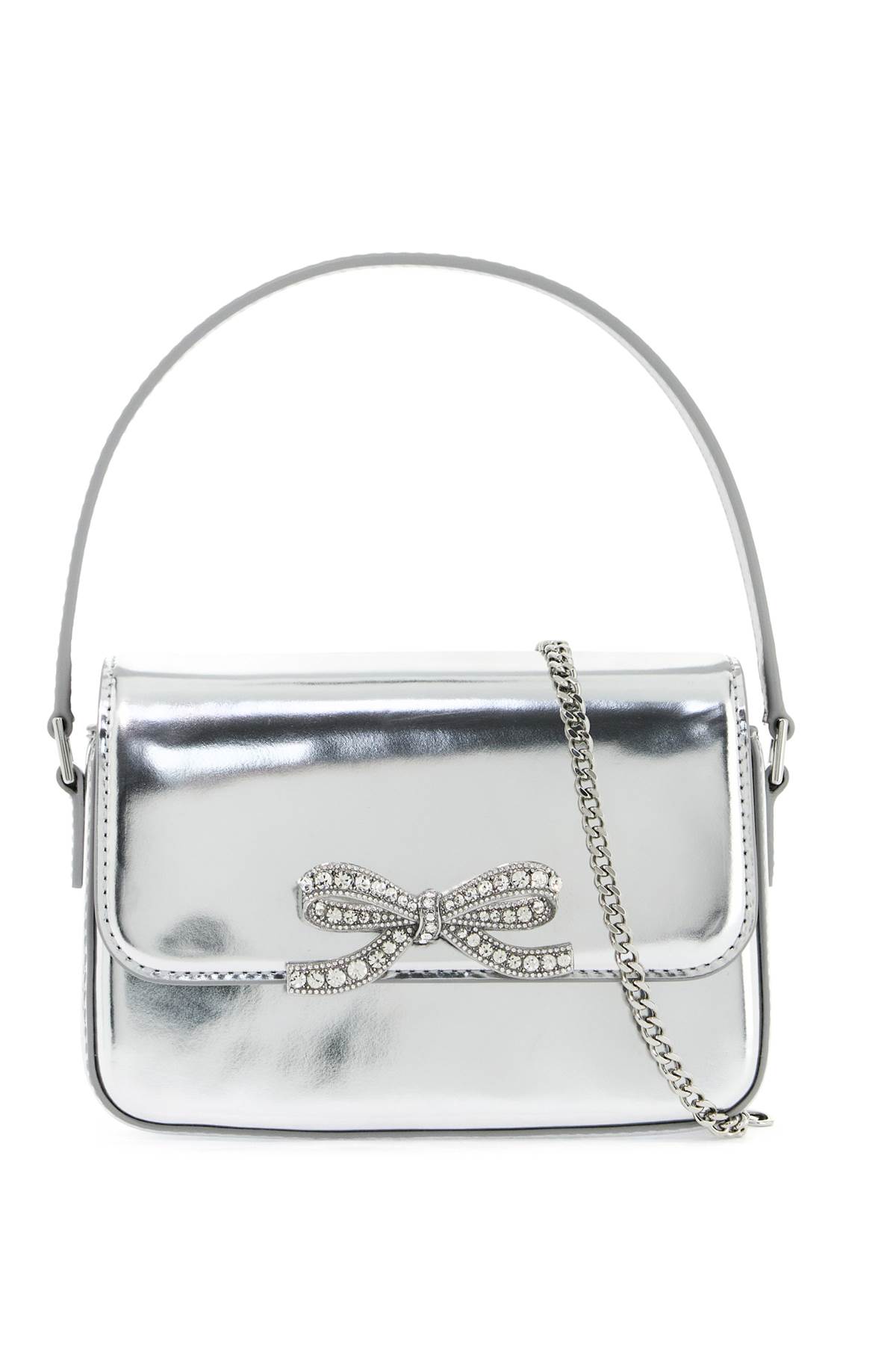 Shop Self-portrait Micro Laminated Leather Handbag In Silver (silver)