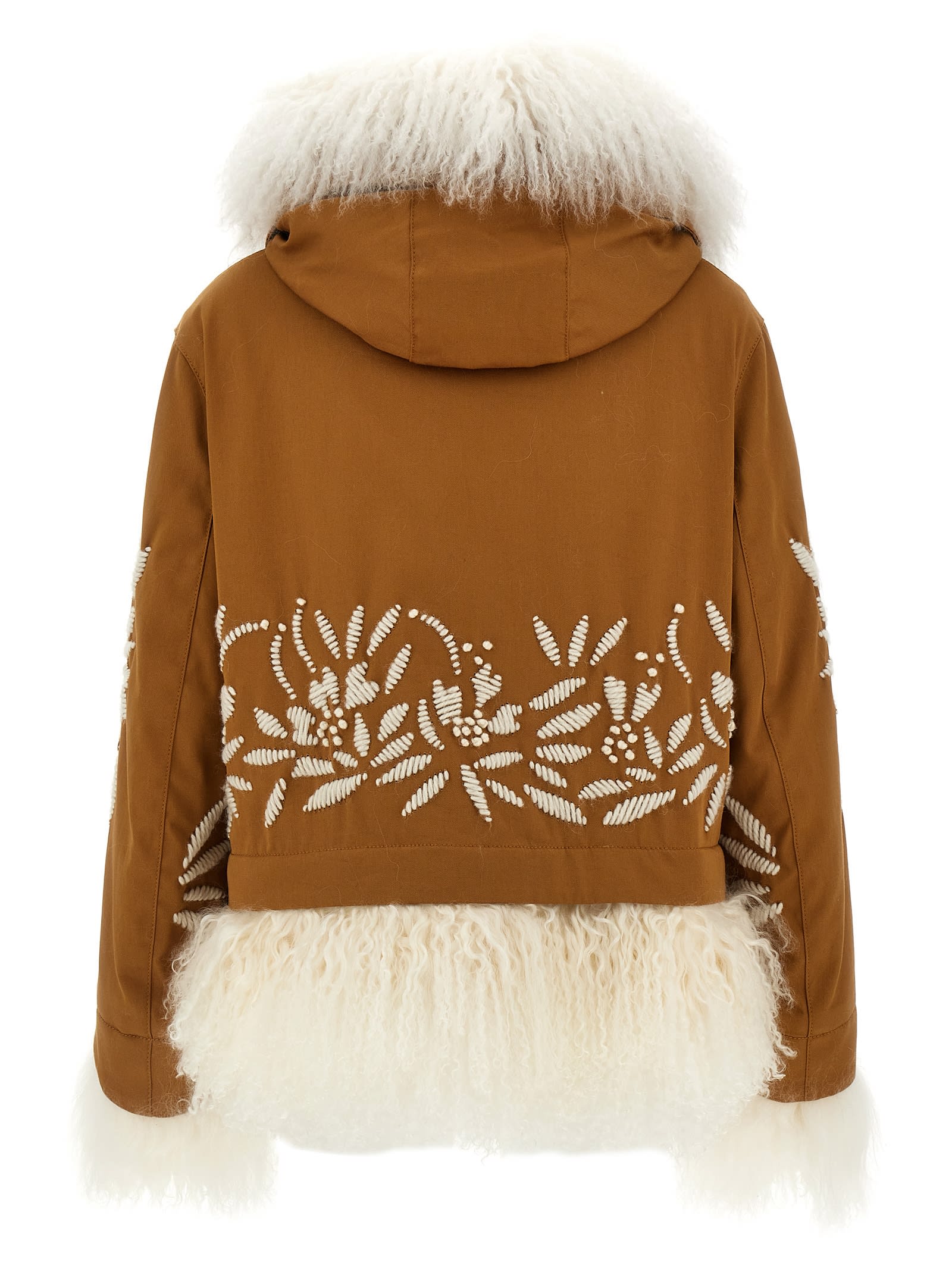 Shop Ermanno Scervino Fur Embroidery Parka In Brown