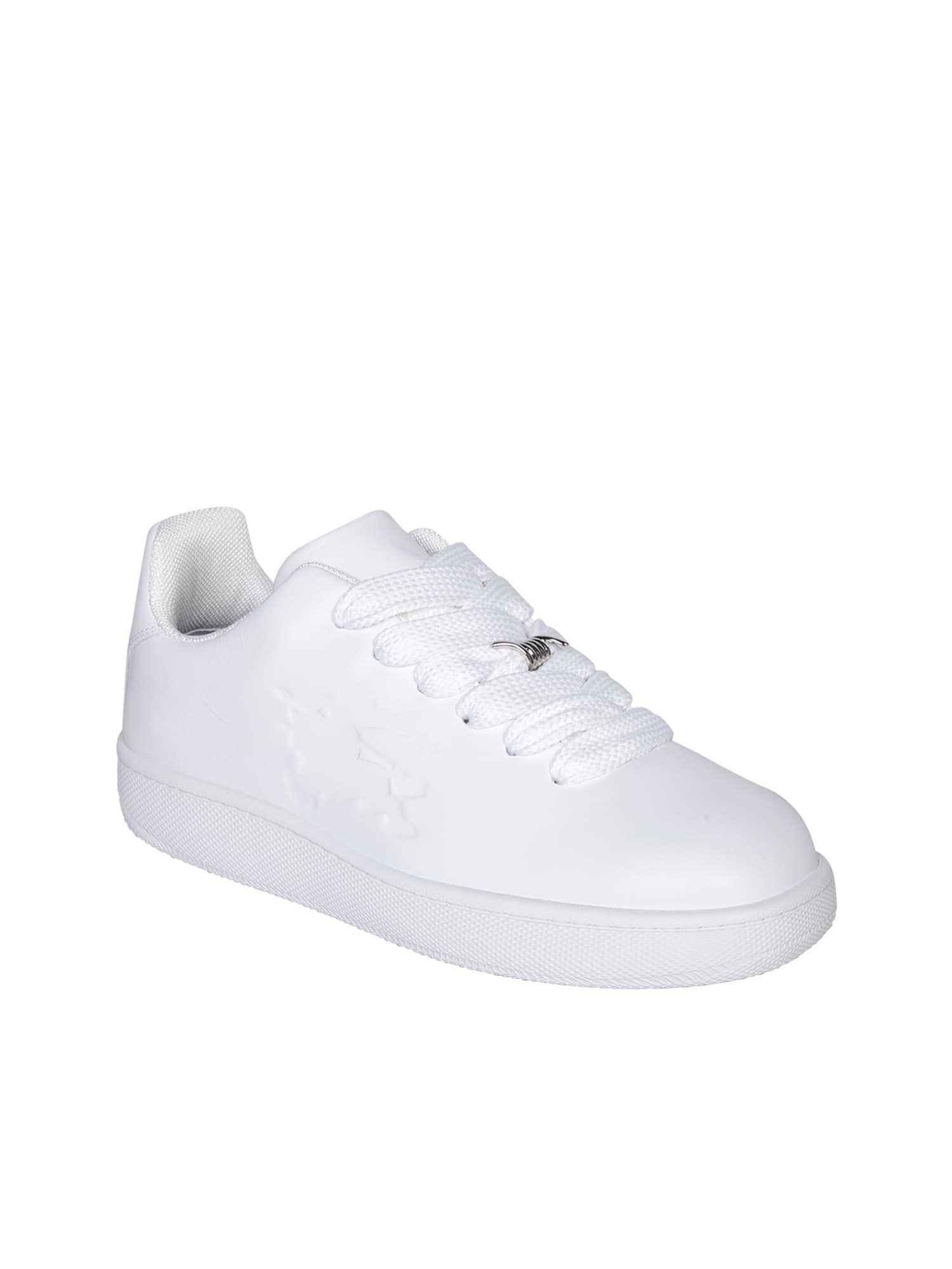 Shop Burberry Leather White Sneakers