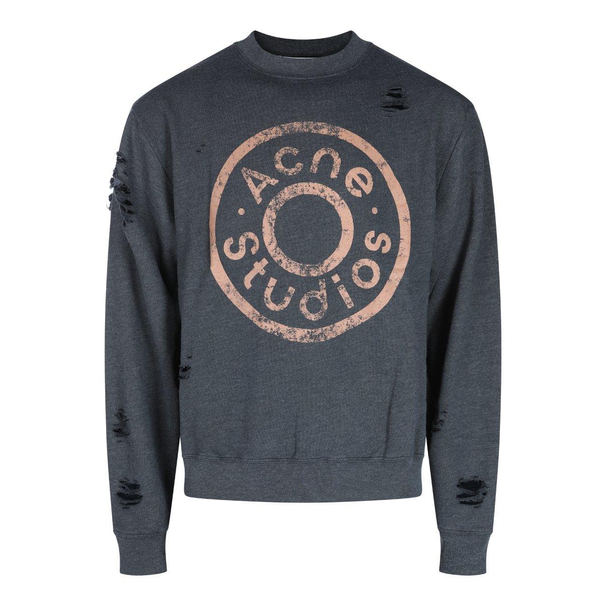 Acne Studios Distressed Logo Printed Sweatshirt In Black Wash
