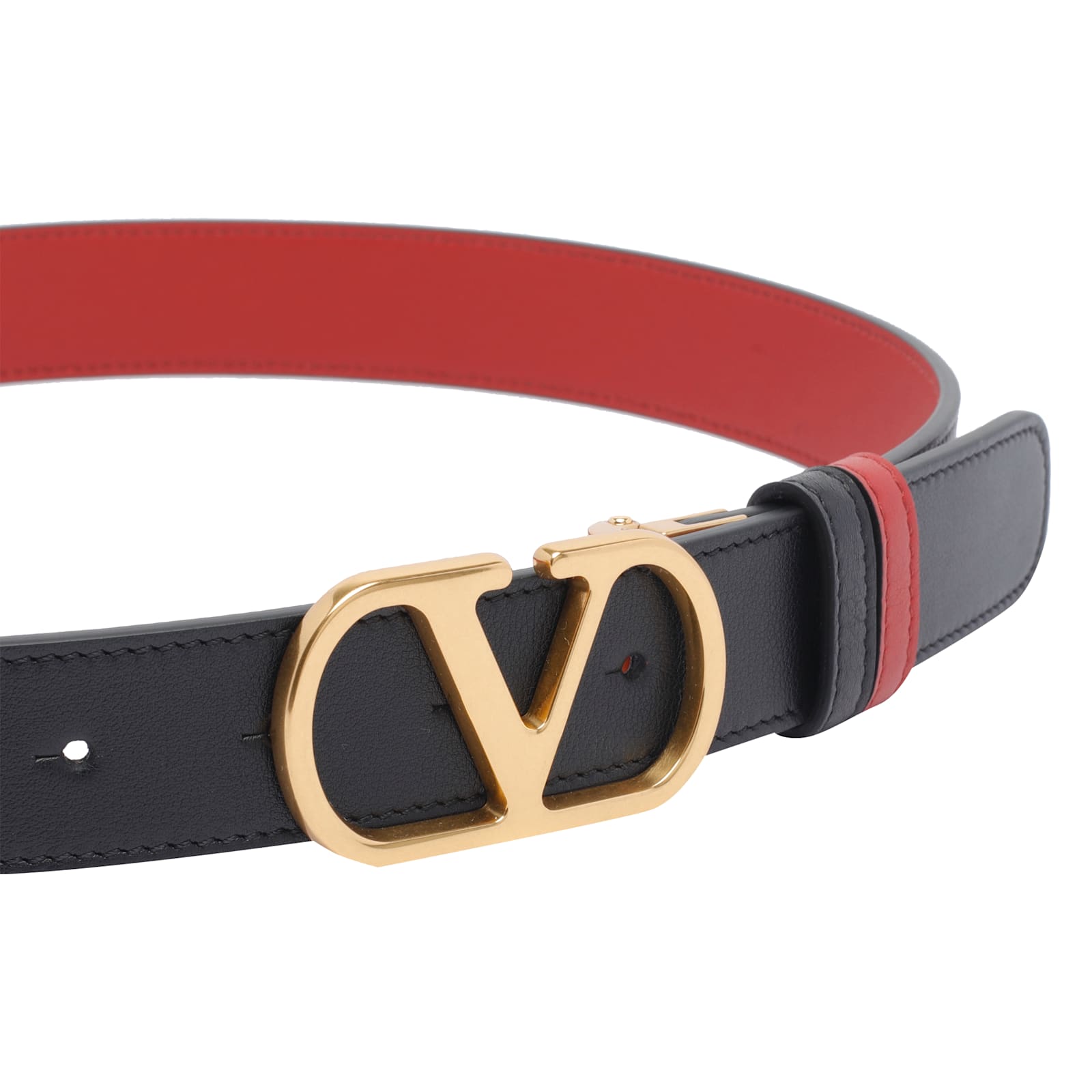 Valentino Vlogo Signature Reversible Shiny Calfskin Belt 30 Mm In Black