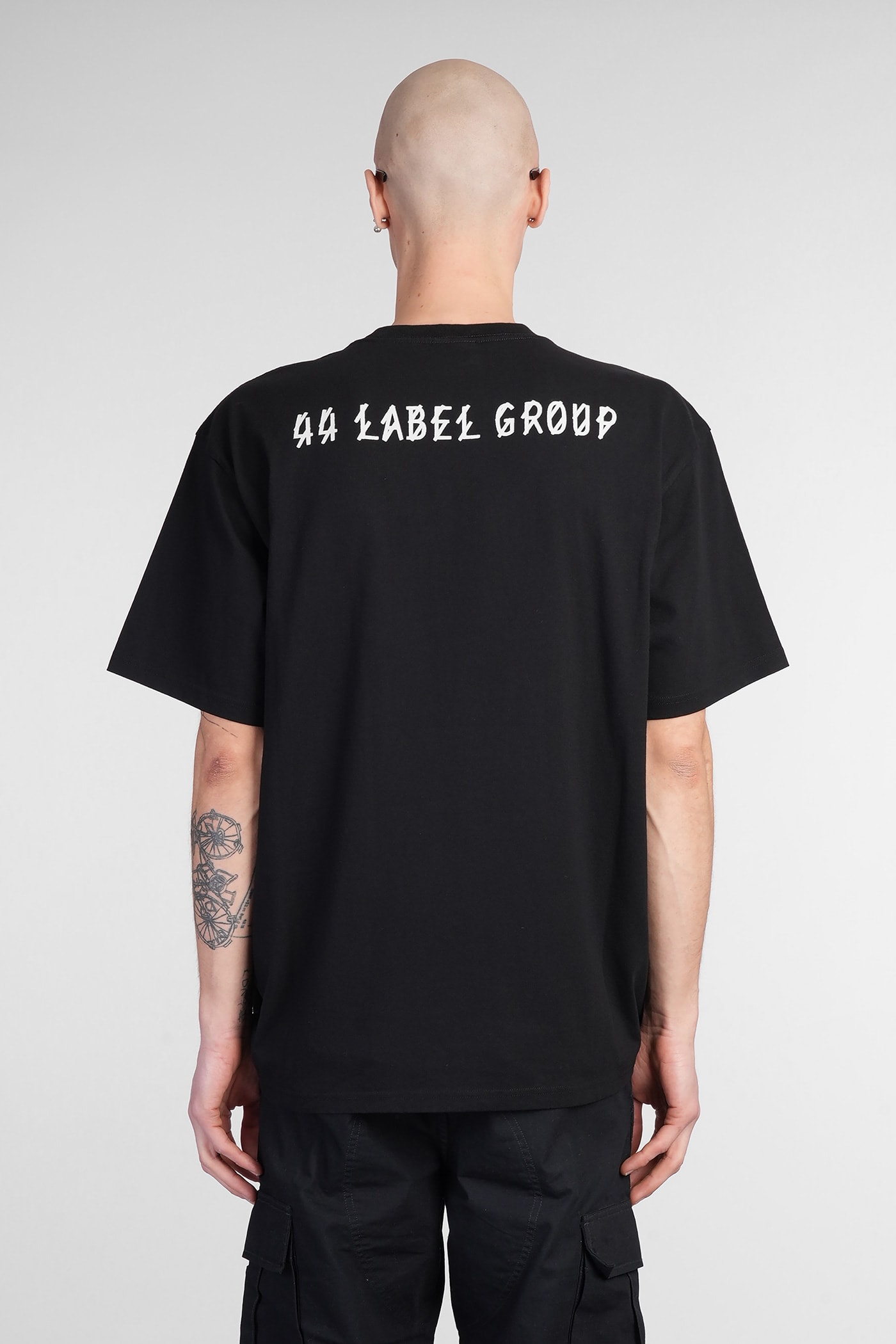 44 Label Group 'sticka' Black Crewneck T-shirt With Maxi Print On The Front And Logo Lettering On The Rear In Black