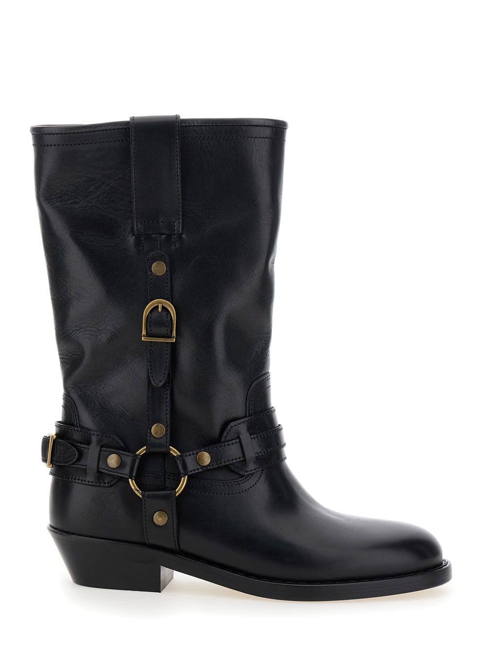 heiko Black Ankle Boots With Studs And Ring In Leather Woman