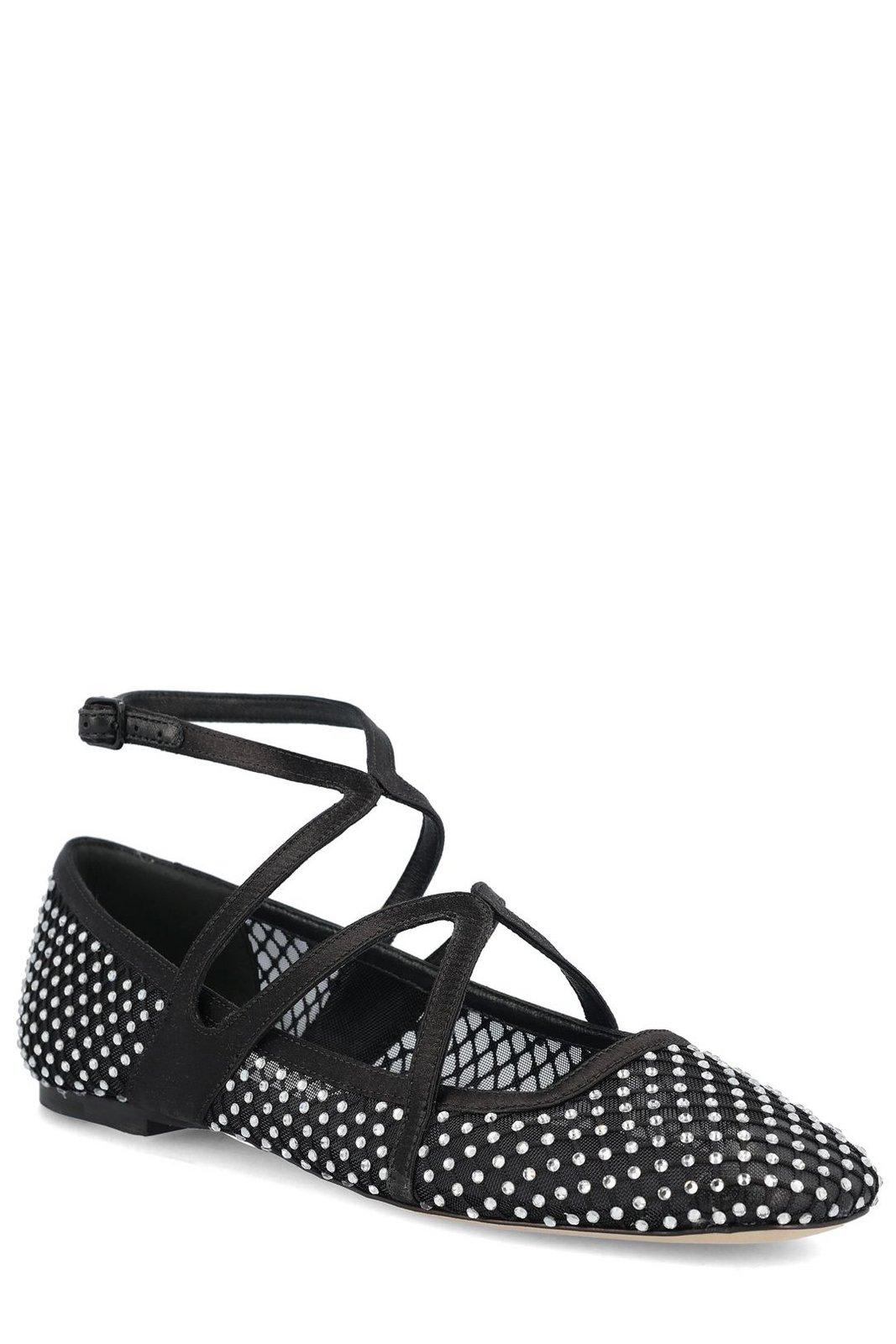 Jimmy Choo Astoria Crystal Mesh Caged Ballerina Flats In Black