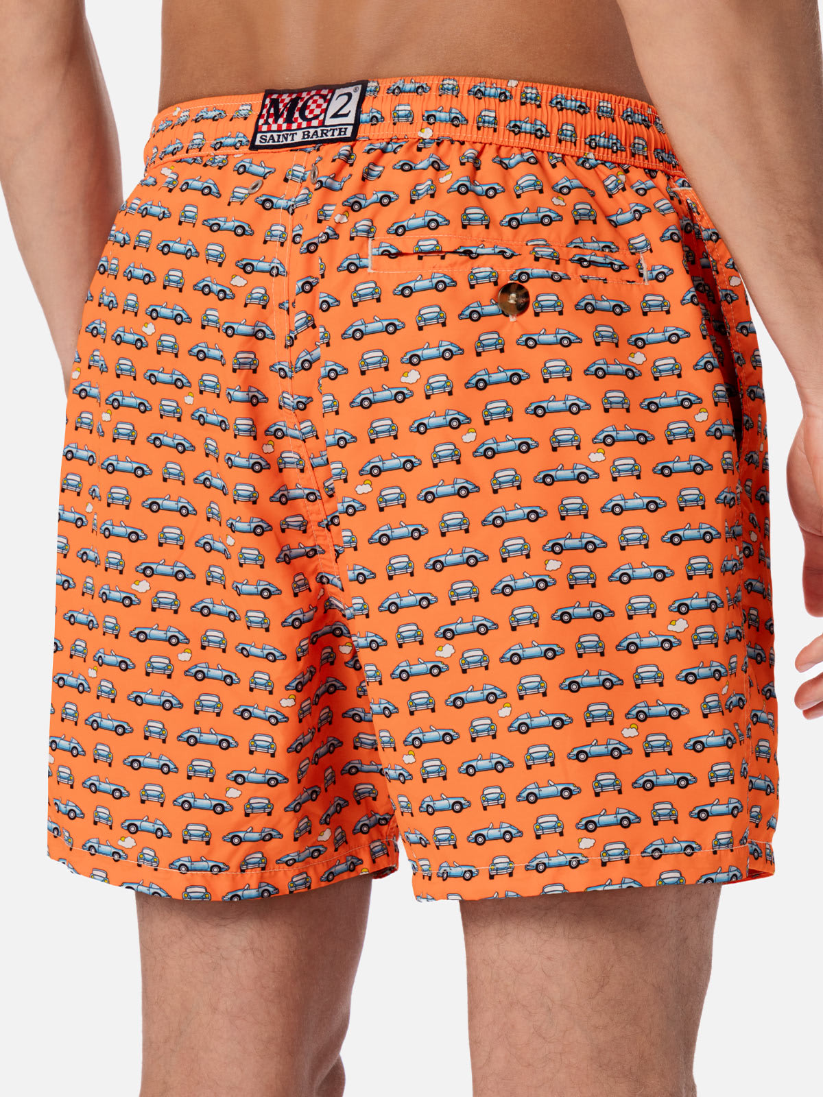 Shop Mc2 Saint Barth Man Lightweight Fabric Swim-shorts Lighting Micro Fantasy With Cars Print In Fluo