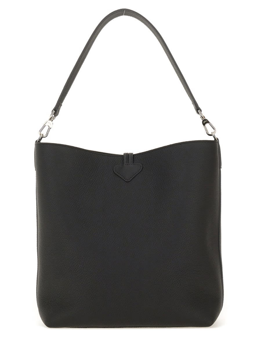 Longchamp Medium Le Roseau Leather Hobo Bag In Black
