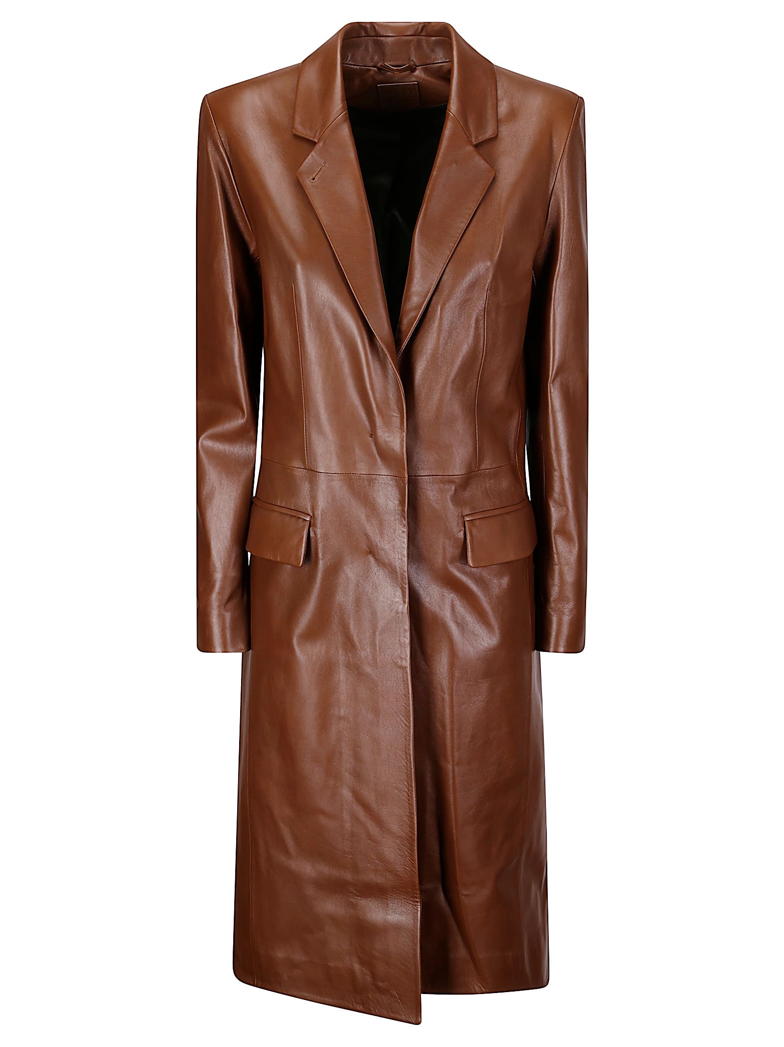 Desa 1972 Leather Redingote Coat In Brown