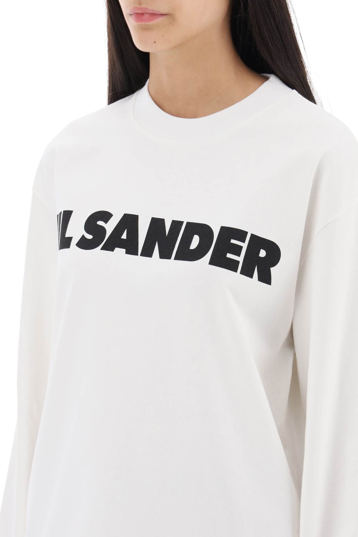 Jil Sander Crew Neck Long Sleeves T-shirt With Ribbed Collar And Printed Logo On The Front Clothing In 102