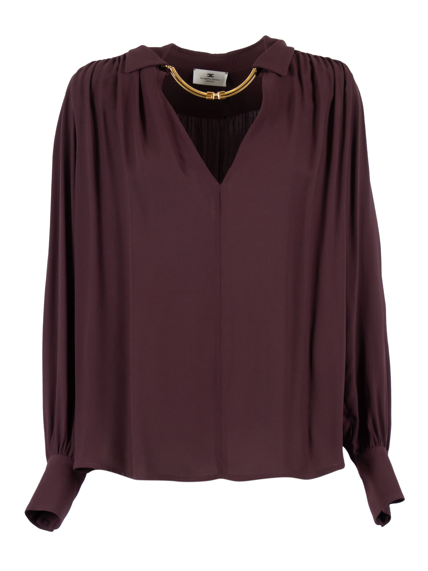 Elisabetta Franchi Logo Metal Detail Collar Shirt In Burgundy