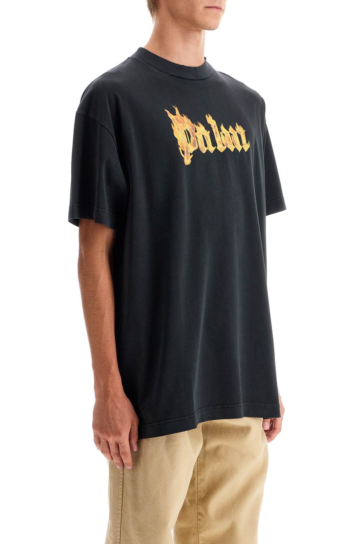 Shop Palm Angels Burning Logo T-shirt In Black Gold (black)