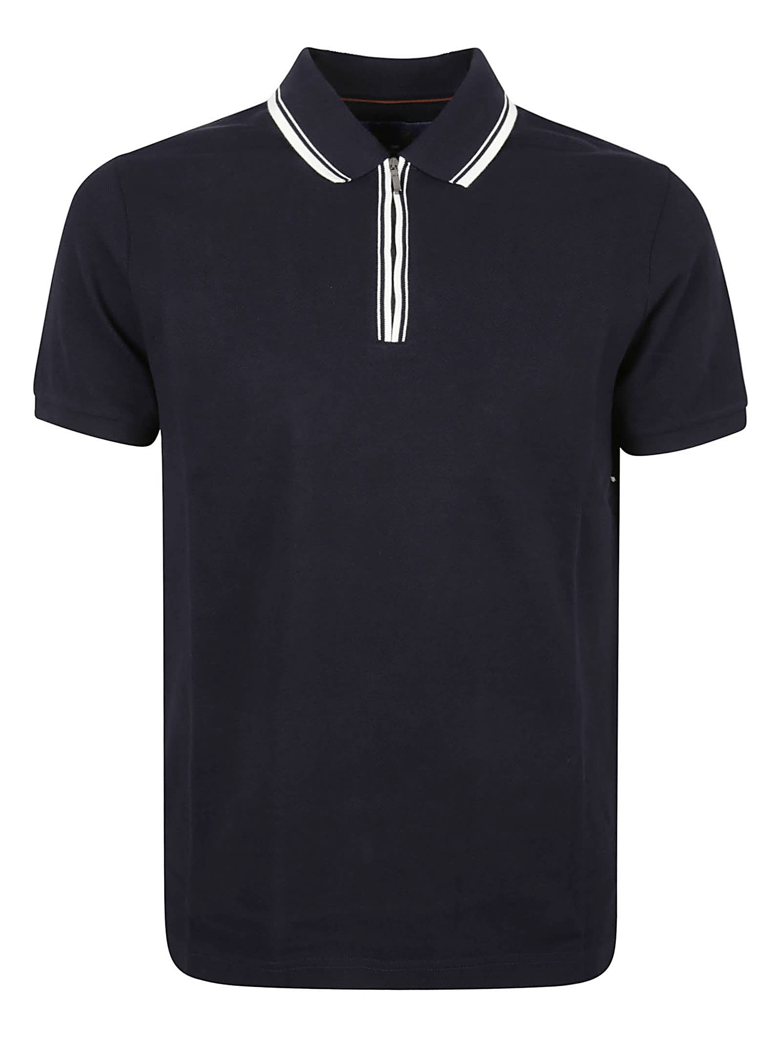 Loro Piana Stripe Detail Zipped Placket Polo Shirt In Blue Navy | ModeSens