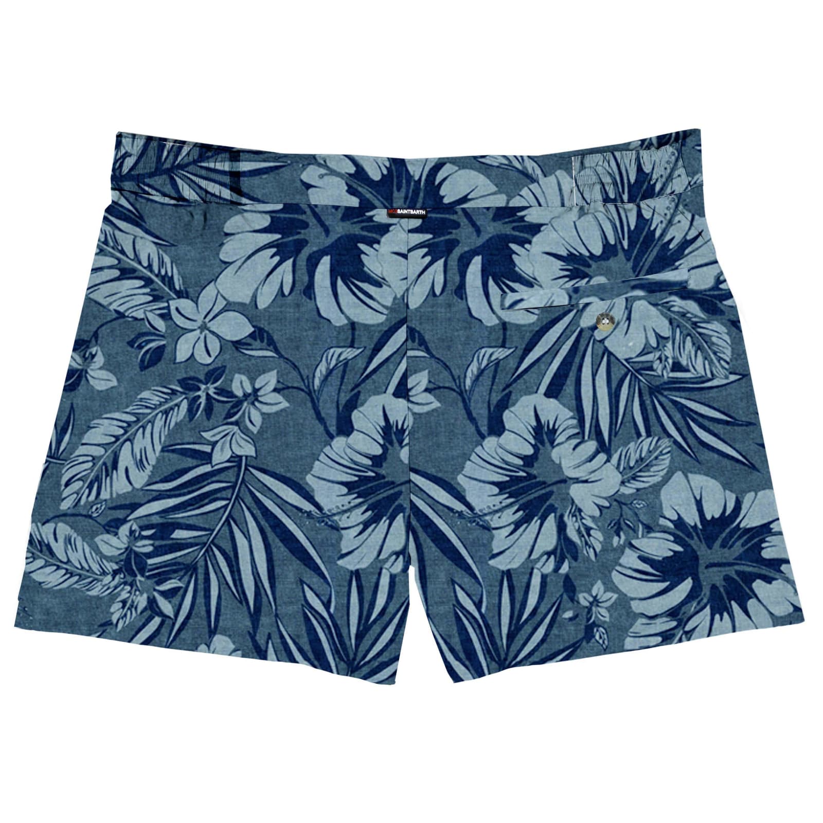 Mc2 Saint Barth Man Swim Shorts With Tropical Print In Blue