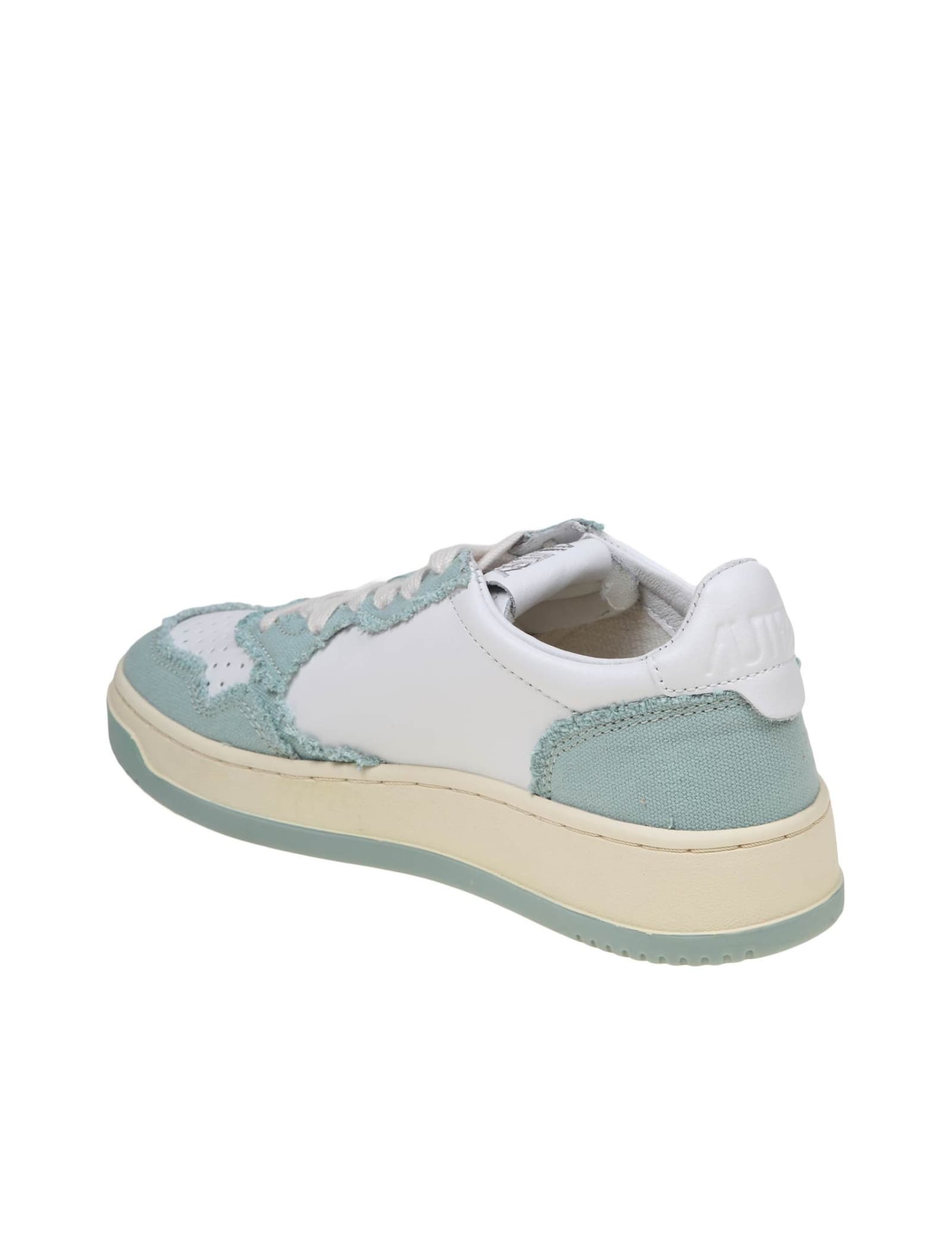 Shop Autry Sneakers In White And Light Blue Leather And Canvas In White/blu