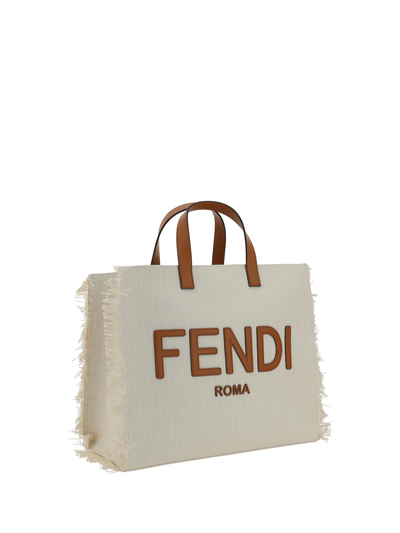 Shop Fendi Frayed-edge Handbag In Grezzo+brandy+pall