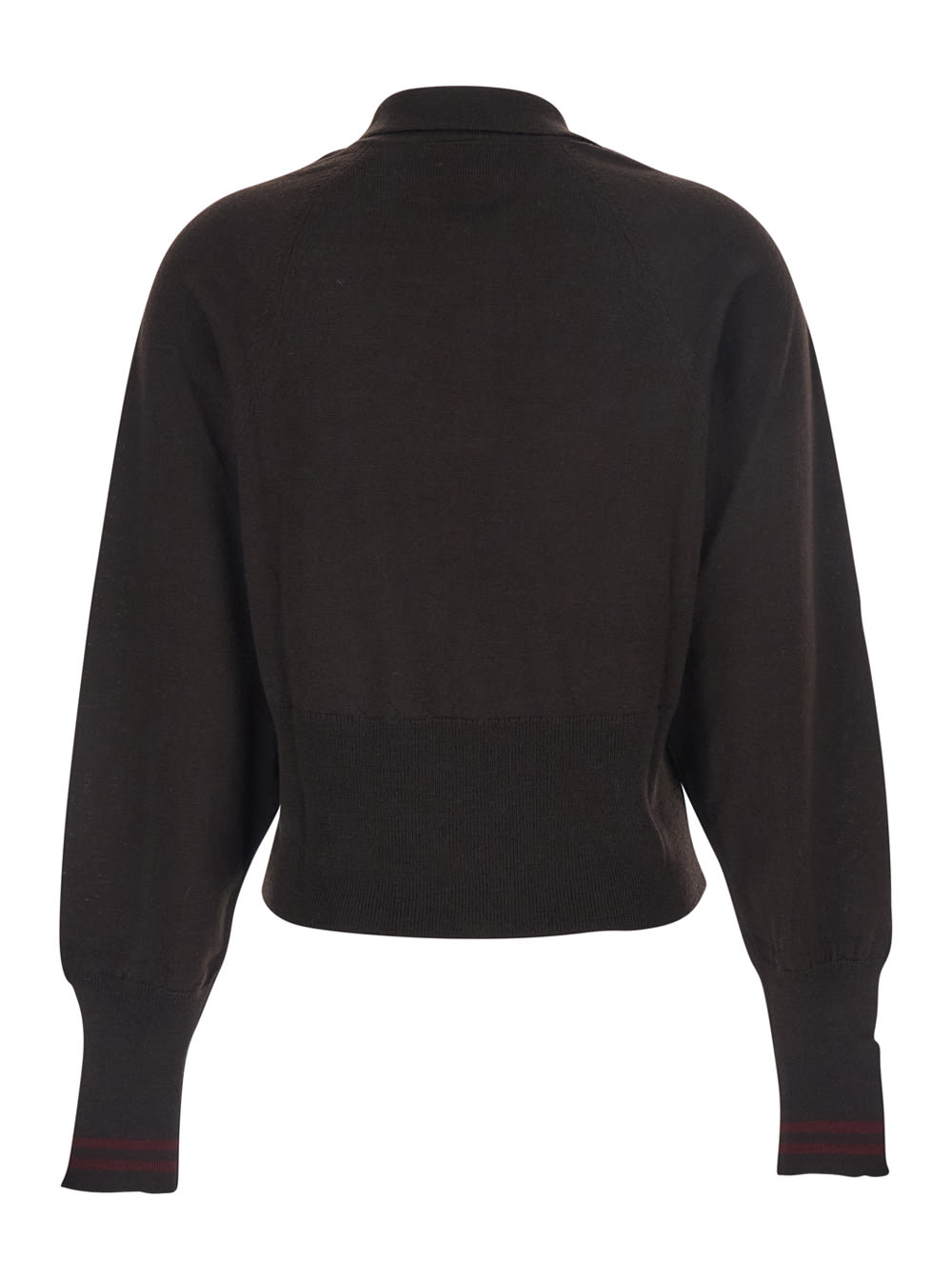 Merci Brown Polo Shirt With Wide Classic Collar And Long-sleeve In Wool Woman In Brown