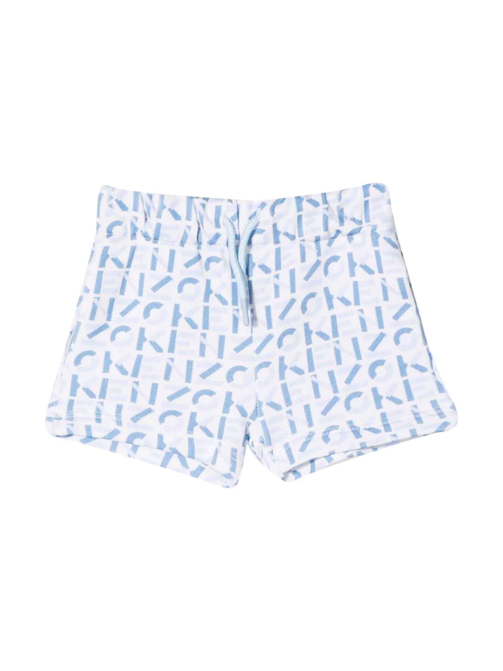Kenzo Kids Newborn Sports Shorts With White / Light Blue All-over Print By