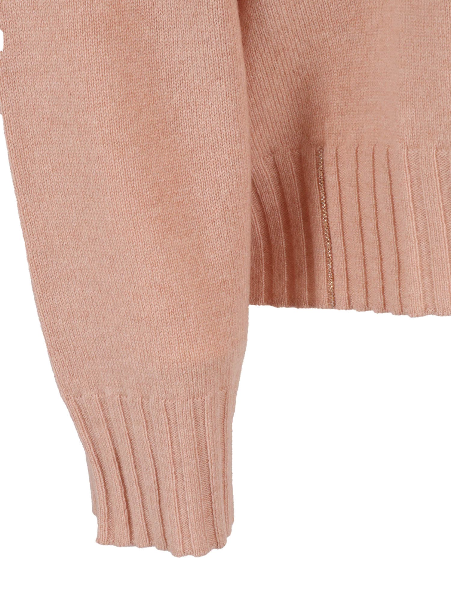 Fabiana Filippi Platinum V Neck Sweater With Filo Diamante Trim Detail In Pink