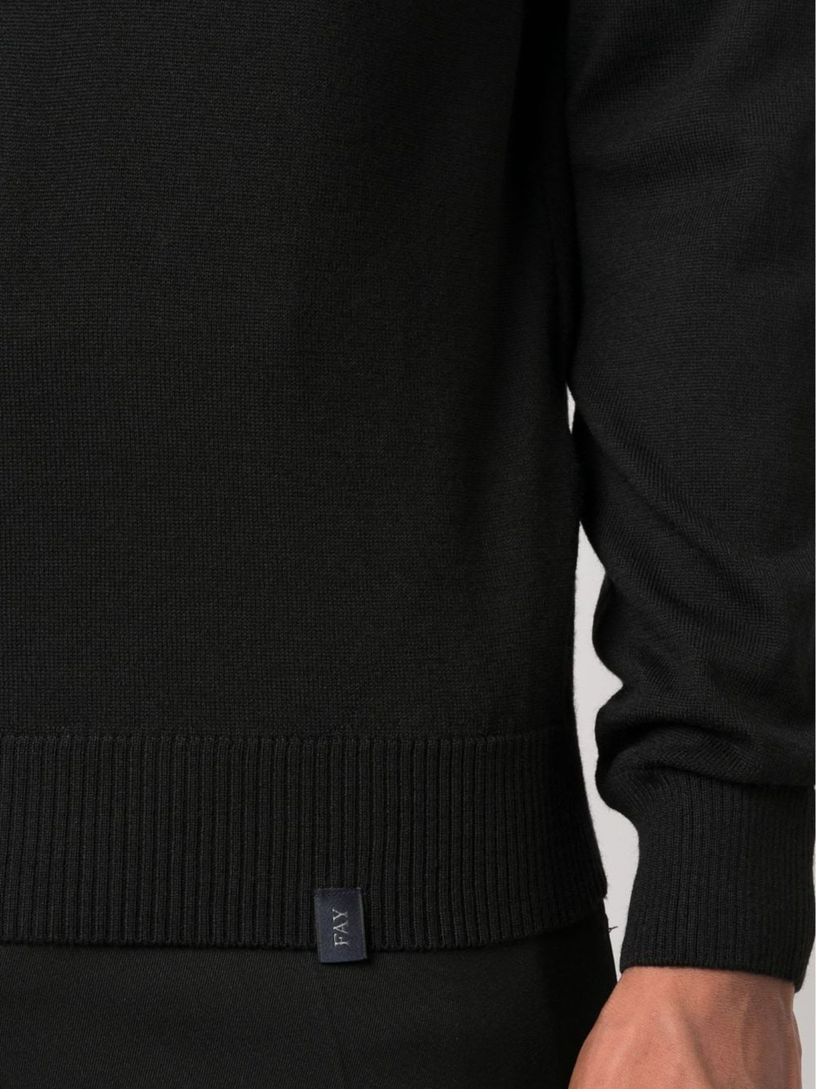 Shop Fay Black Virgin Wool Jumper