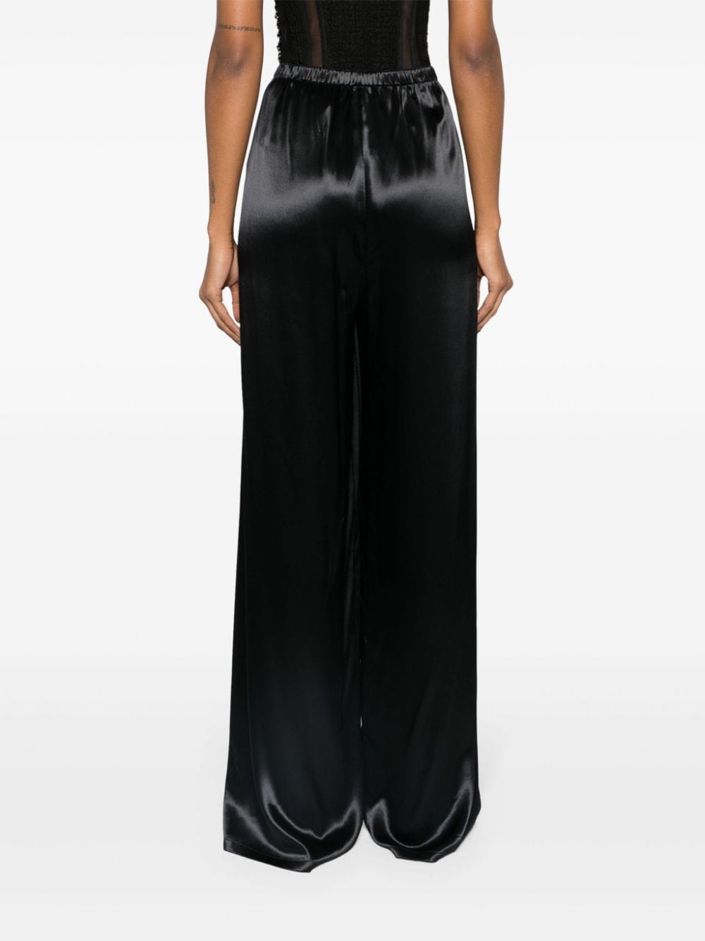 Ferragamo Women Satin Wide Leg Trousers In Black