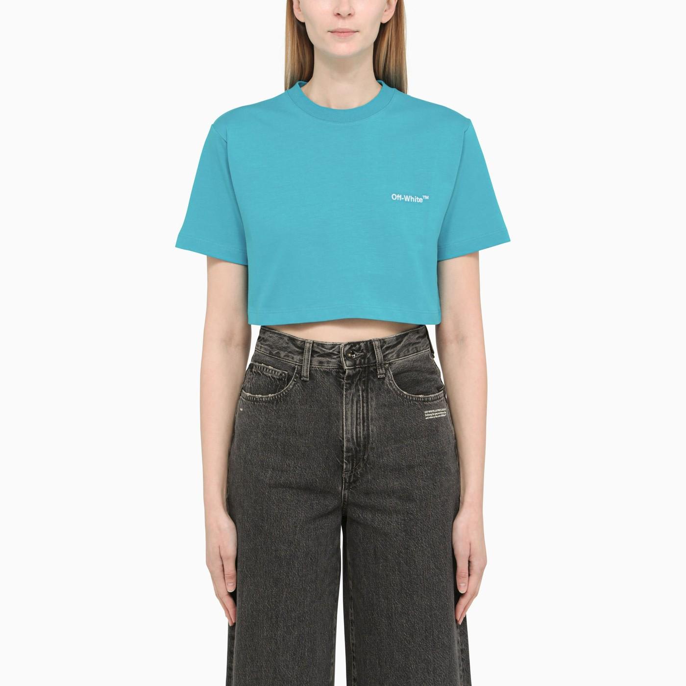 OFF-WHITE CROPPED BLUE COTTON T-SHIRT