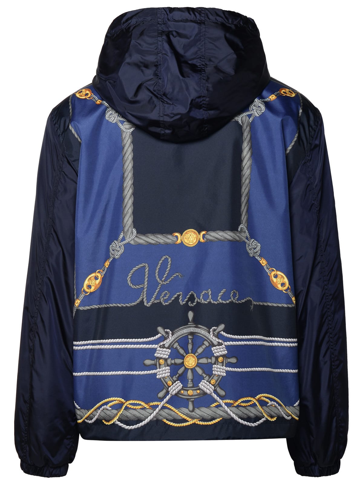 Shop Versace Nautical Blue Nylon Windbreaker In Blue Gold (blue)