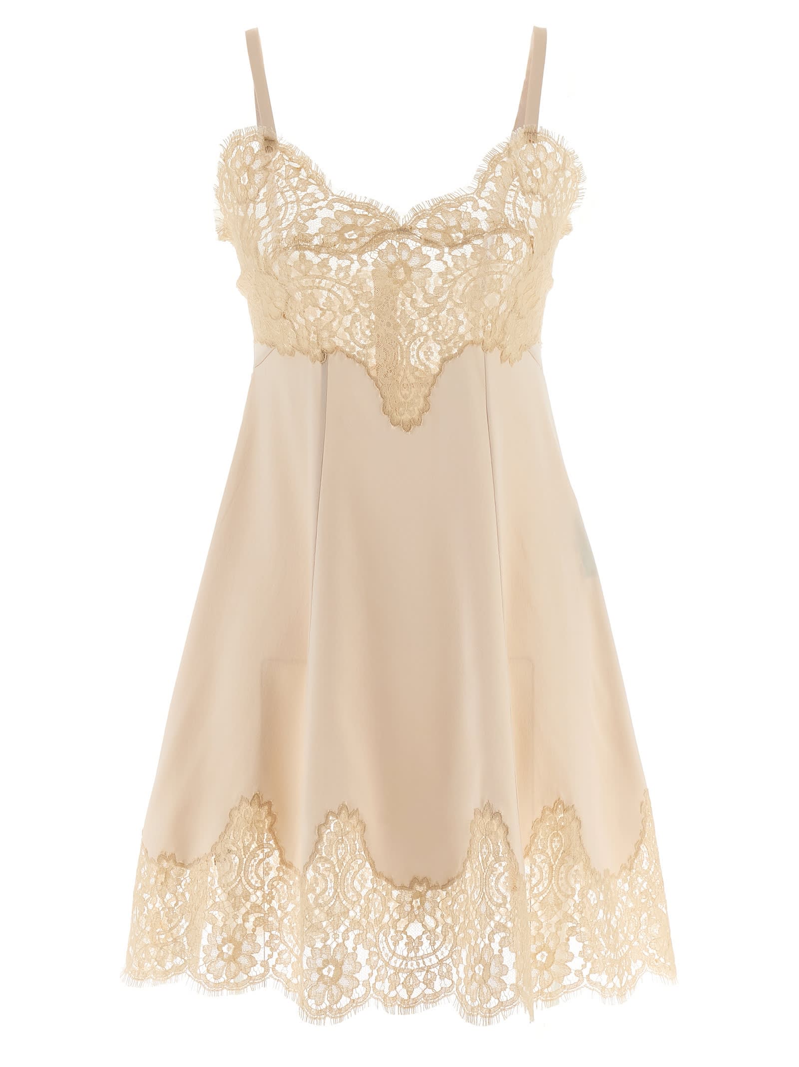 Dolce & Gabbana Lace Trim Spaghetti Strap Dress In Pink