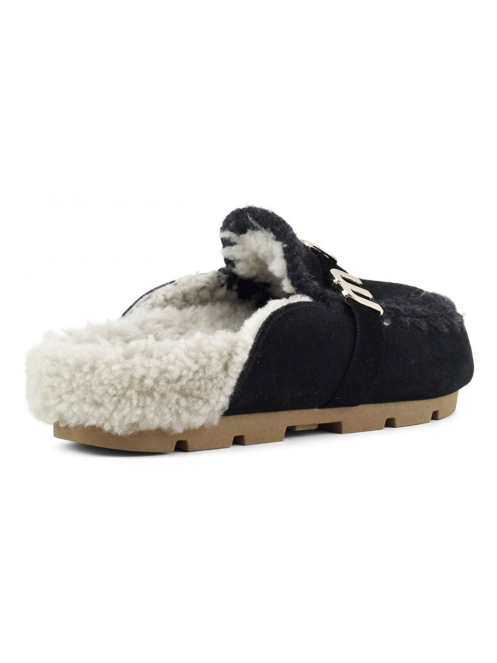 Mou Winter Bio Slide Slipper-mule In Black Suede In Nero