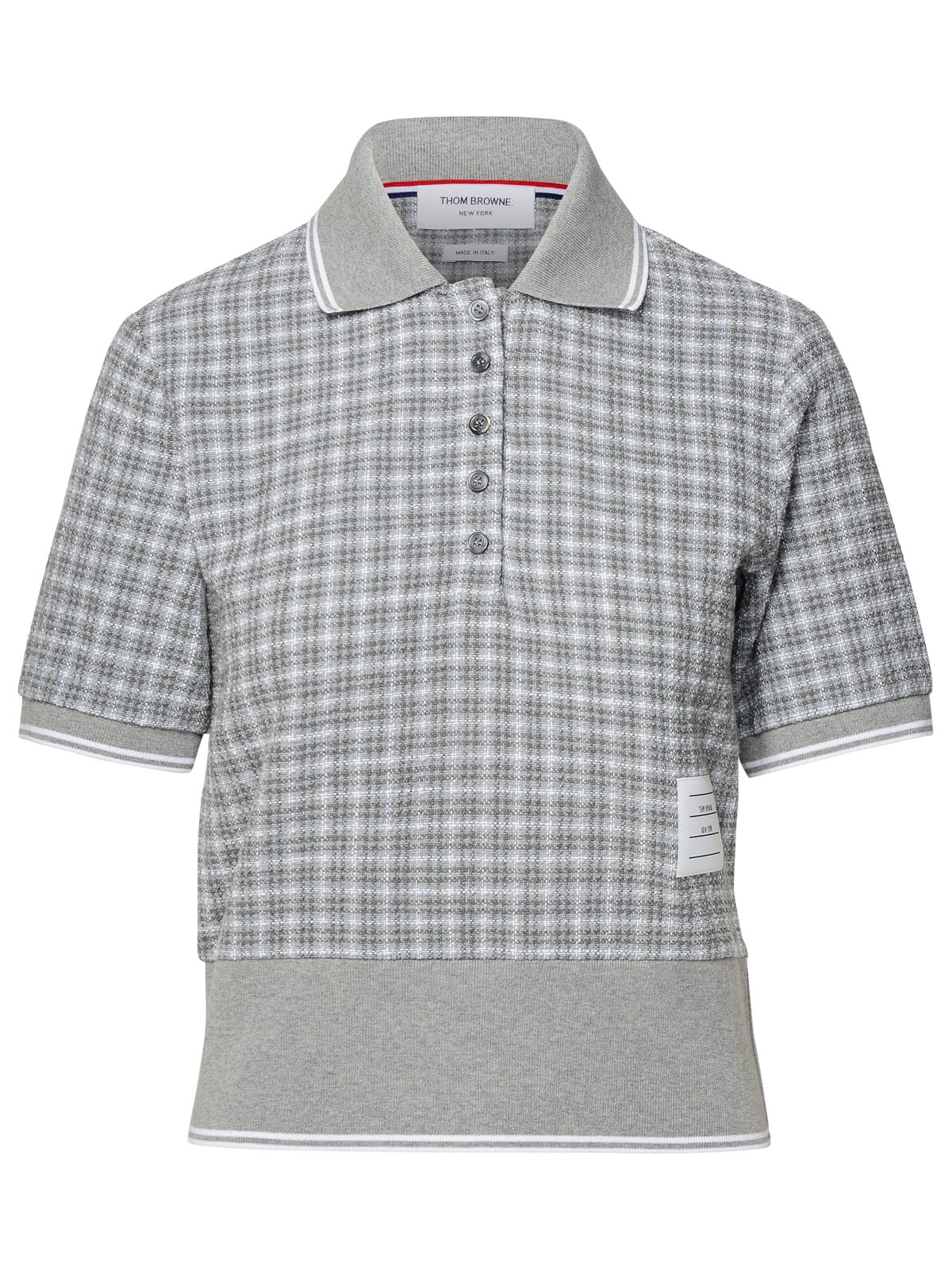 Shop Thom Browne Grey Cotton Blend Polo Shirt In Med Grey