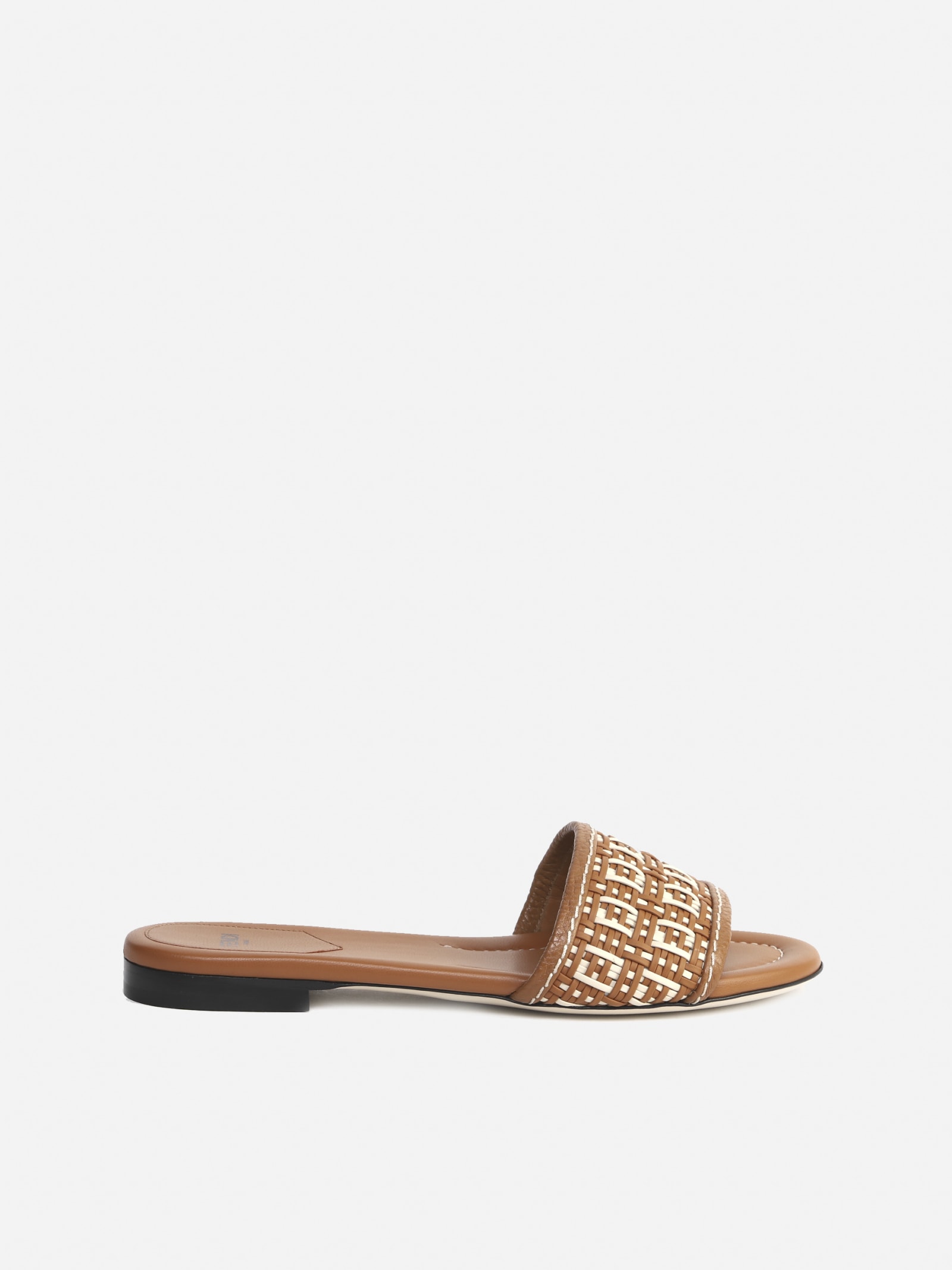 FENDI SLIDES SANDALS IN WOVEN LEATHER WITH FF MOTIF,8R8092 AEH6F1D1W