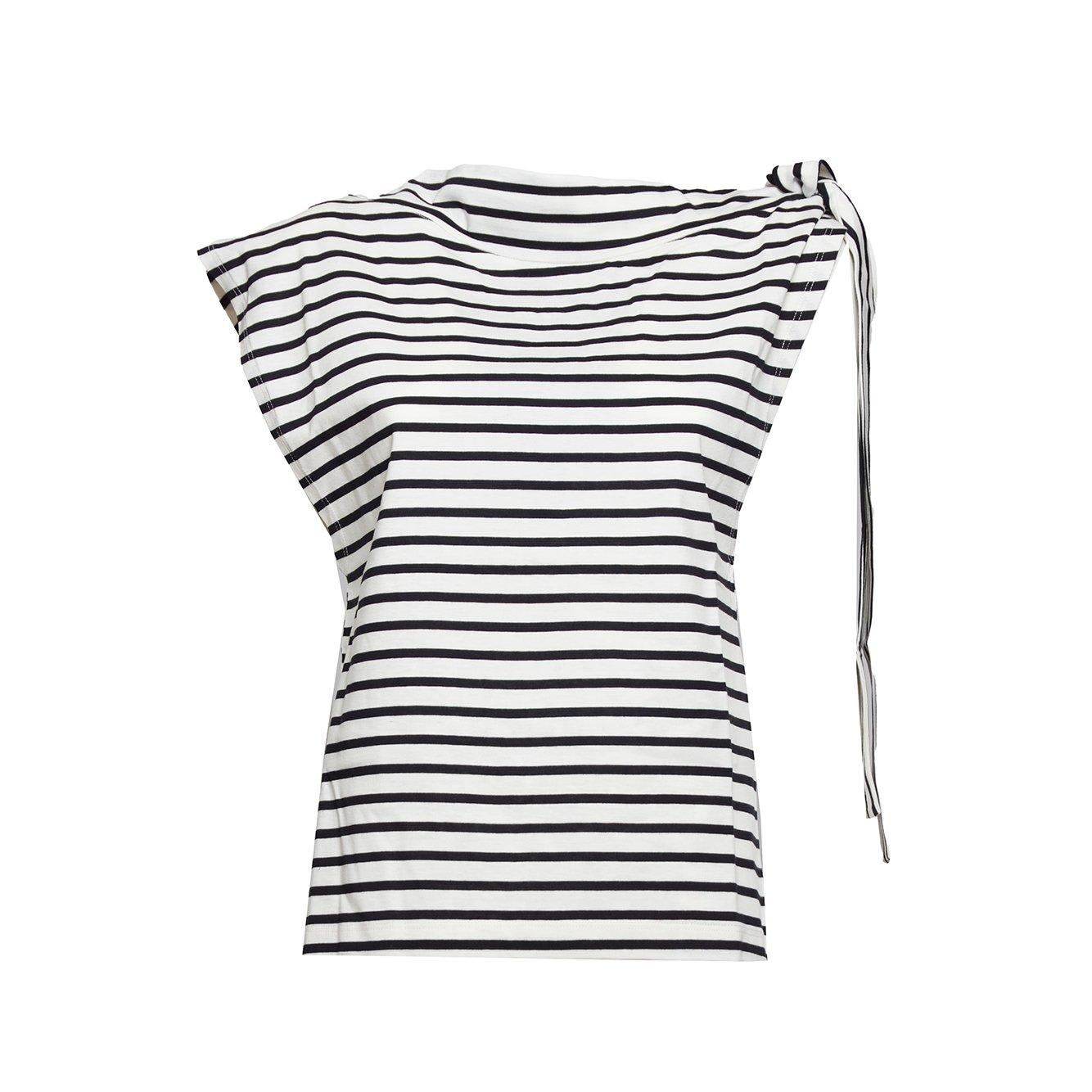 Shop Msgm Bow-detailed Striped Sleeveless Top In Nero