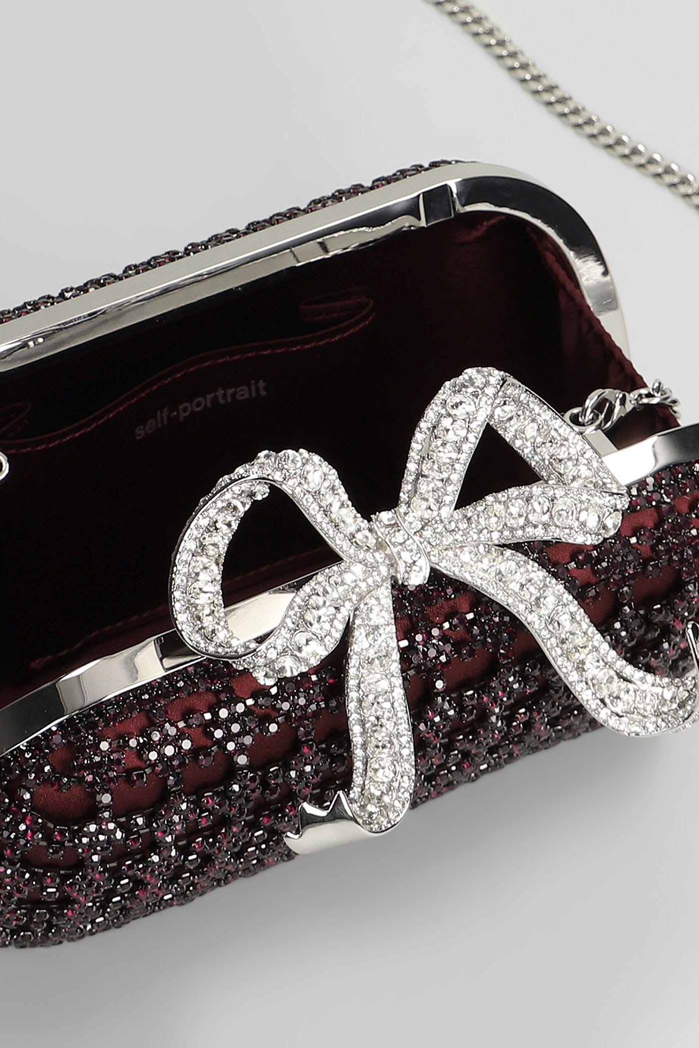 Self-portrait Chainmail Clutch In Bordeaux Polyester In Burgundy