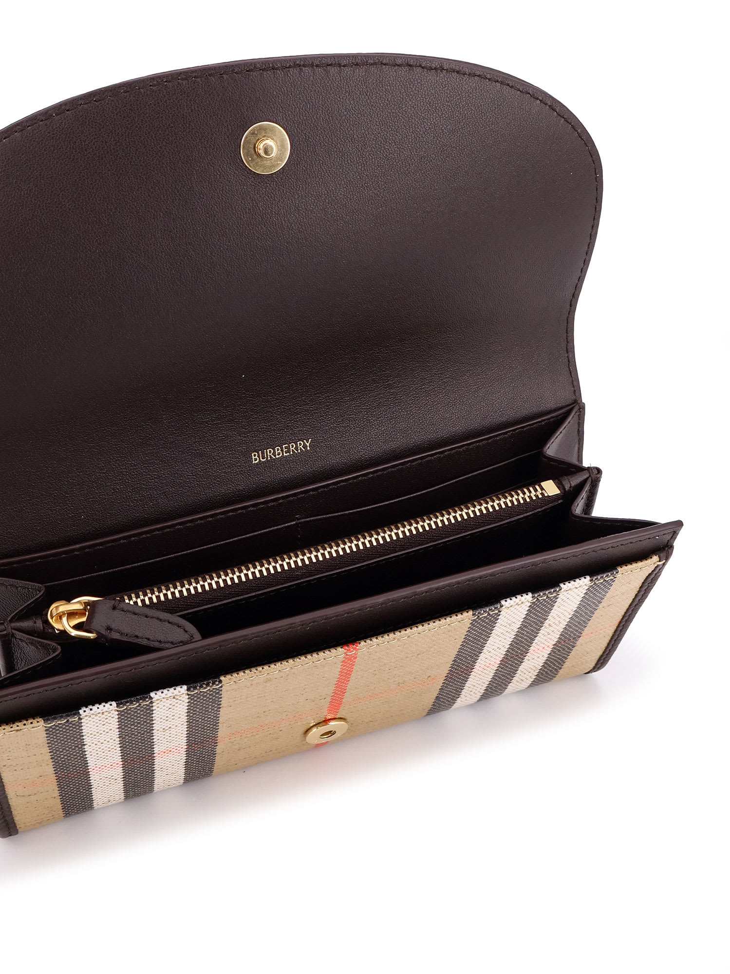 Burberry Coated Canvas Wallet With Check Motif In Brown