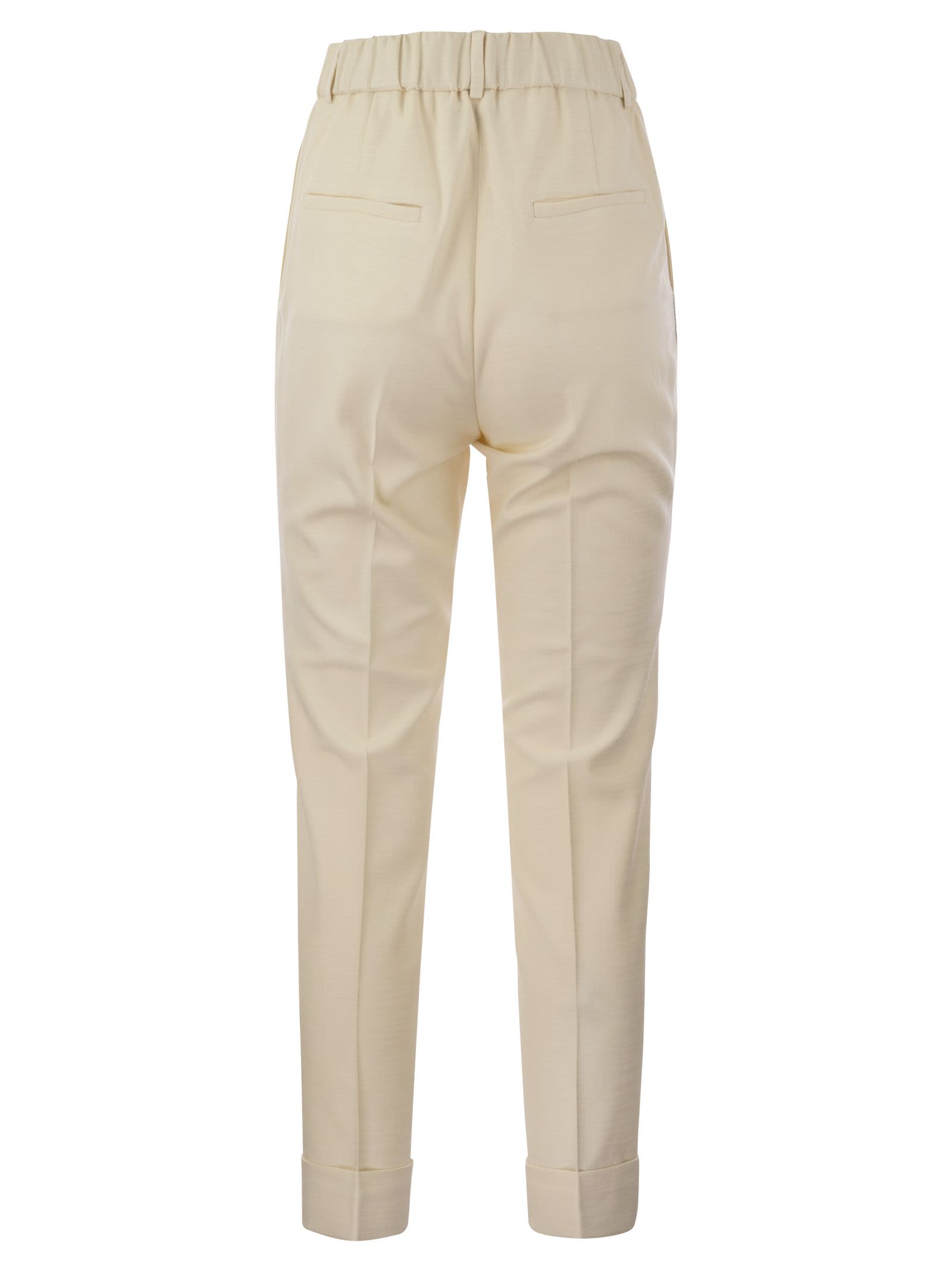 Shop Peserico Stretch Viscose Blend Canvas Trousers In Cream