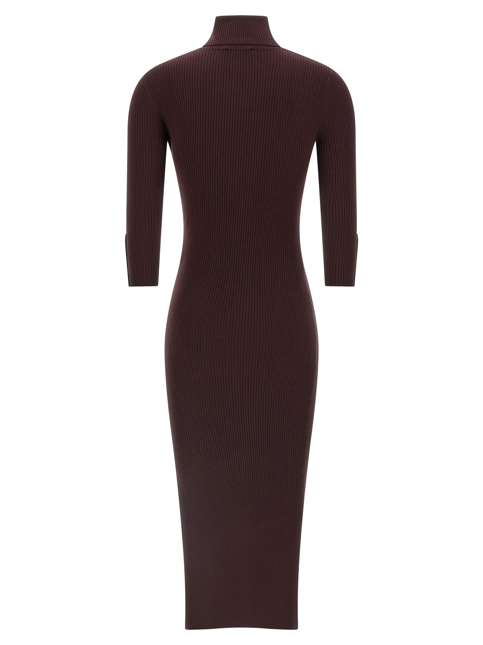 Elisabetta Franchi Midi Dress With High Neck And Side Slit Detail In Burgundy