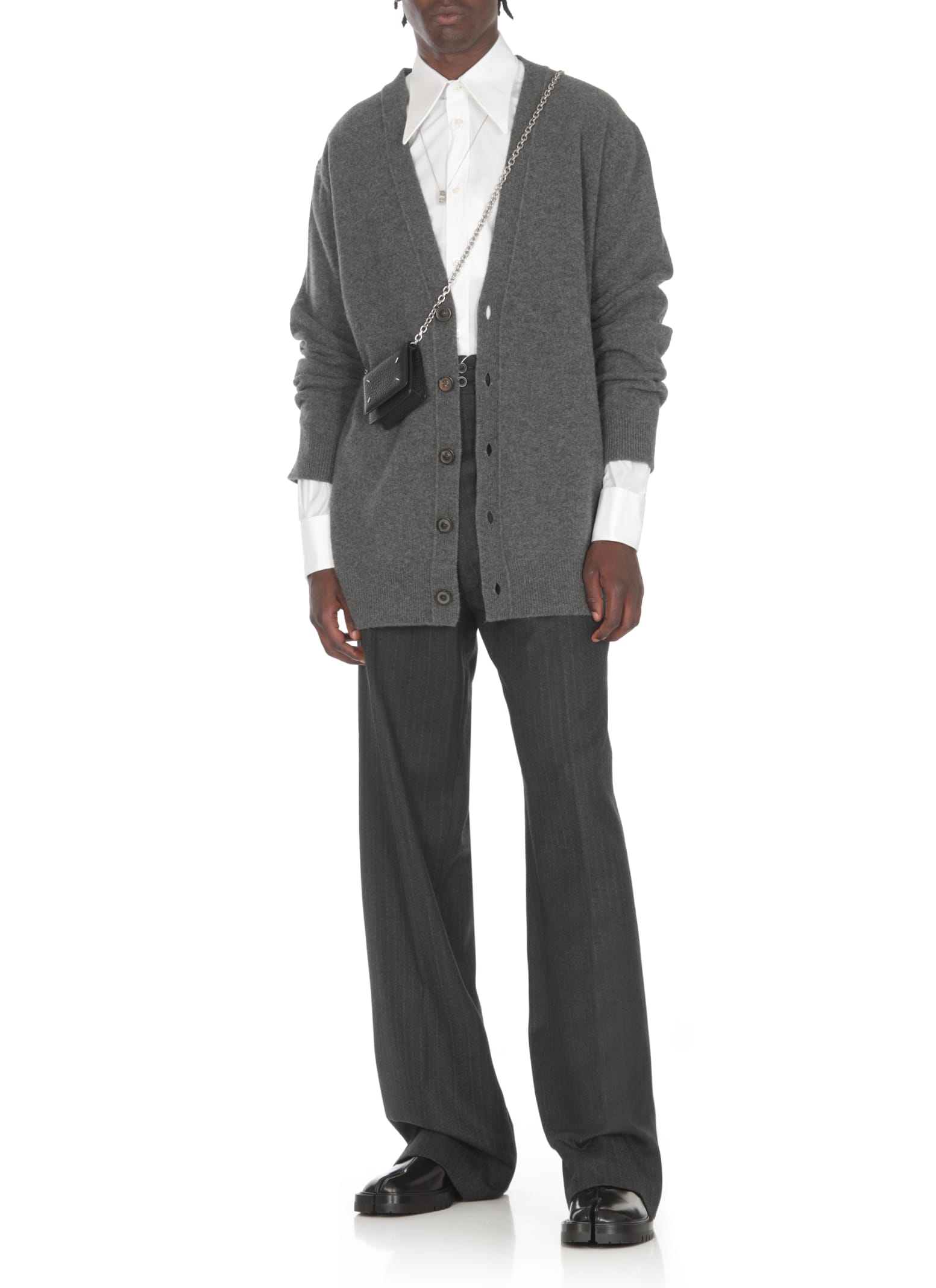 Shop Maison Margiela Wool Cardigan In Grey