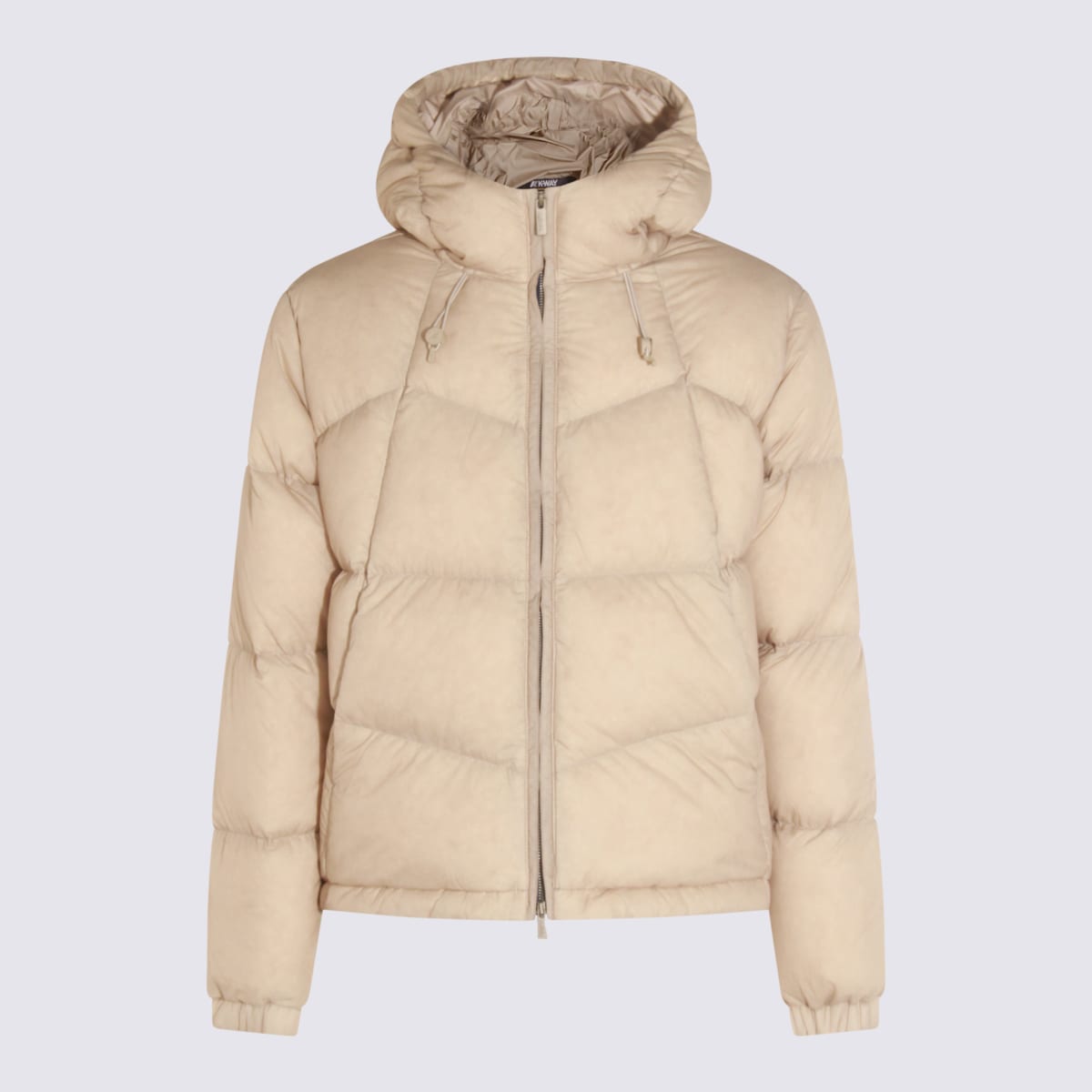 K-way Hooded Quilted Down Jacket Drawstring In Neutral